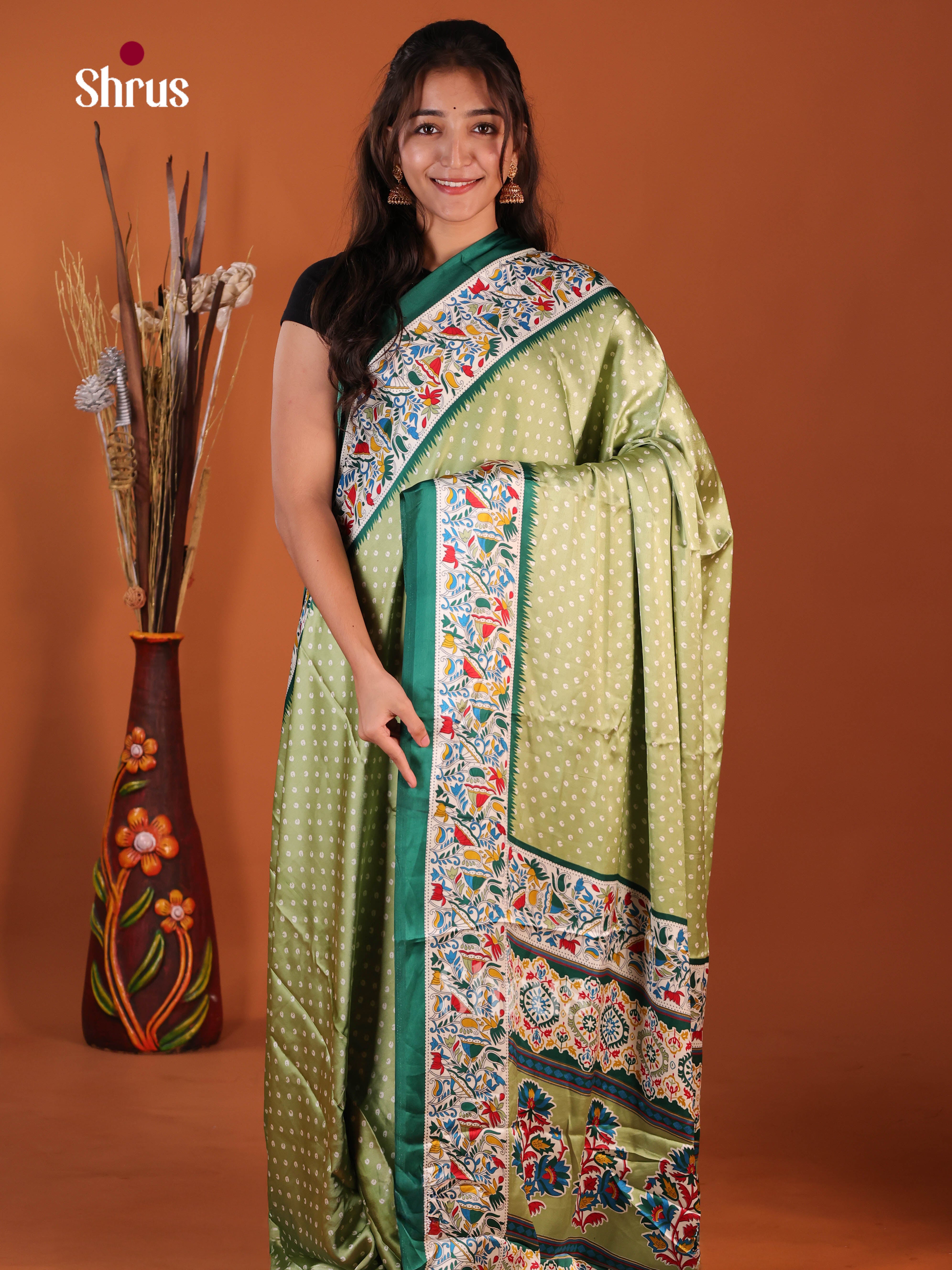 Pista Green & Green - Semi Modal  Saree