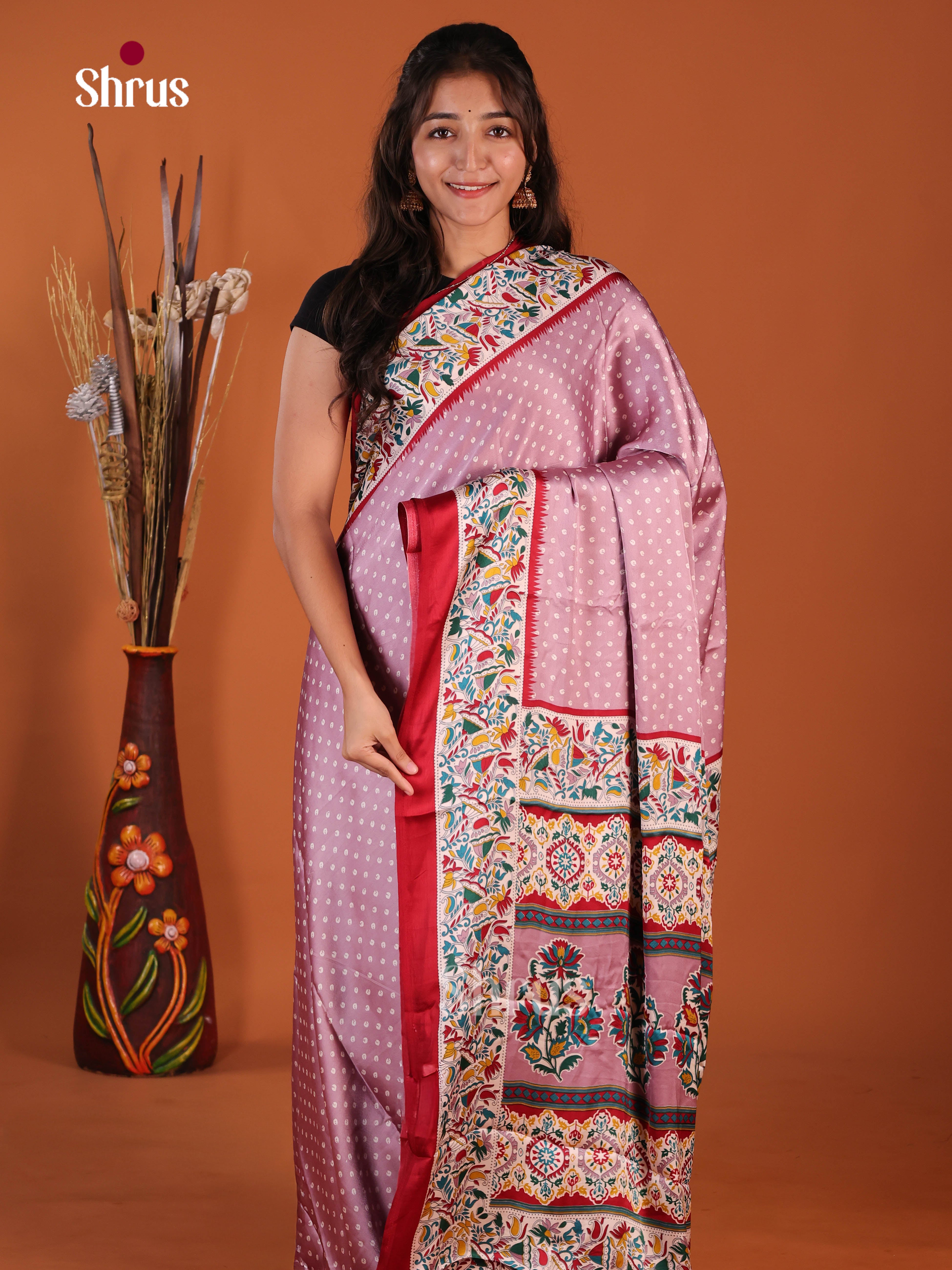 Lavender & Red - Semi Modal  Saree