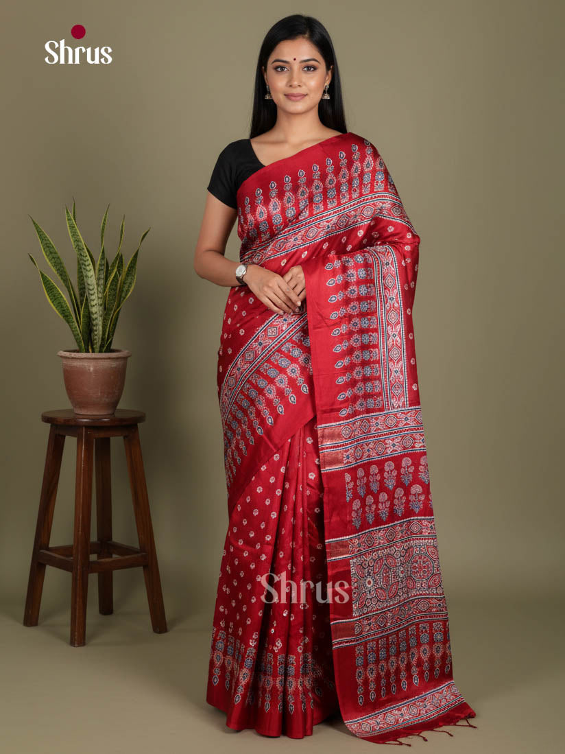 Red - Semi Modal  Saree