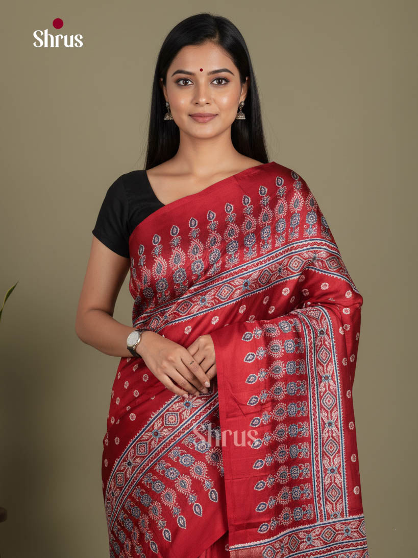 Red - Semi Modal  Saree