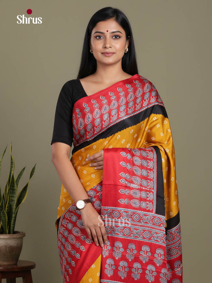 Mustard & Red- Semi Modal  Saree