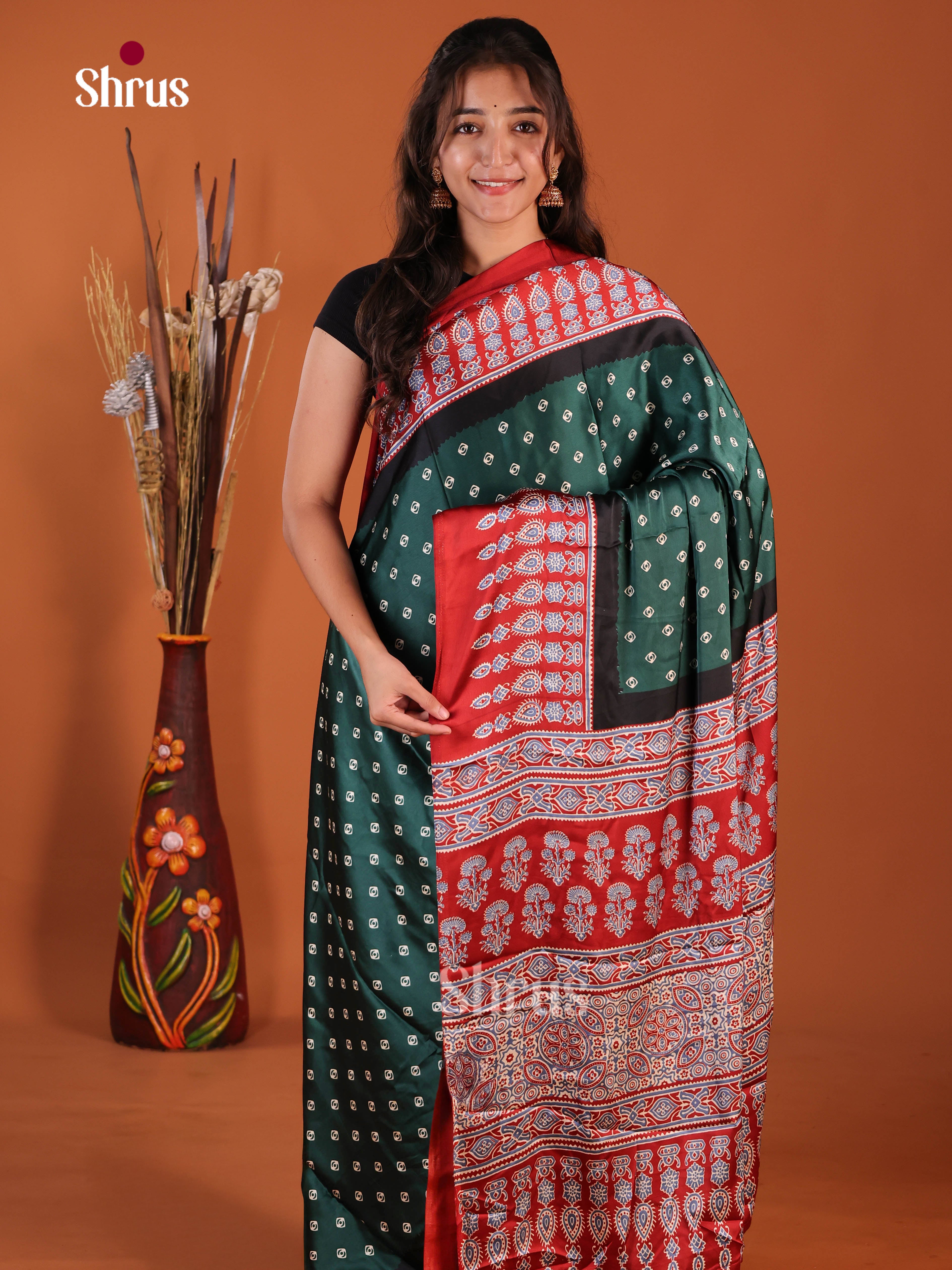 Green & Red - Semi Modal  Saree