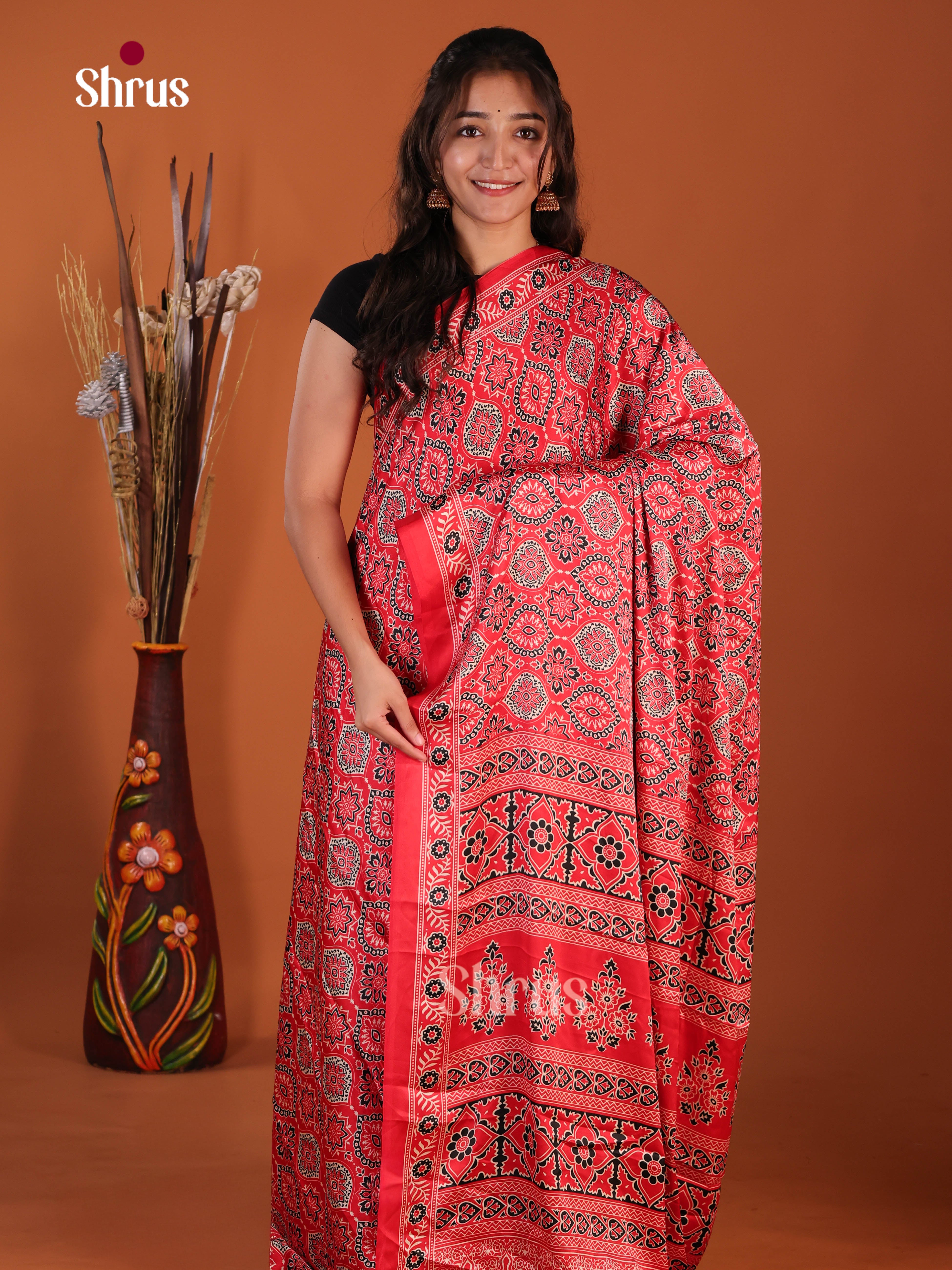 Red - Semi Modal  Saree