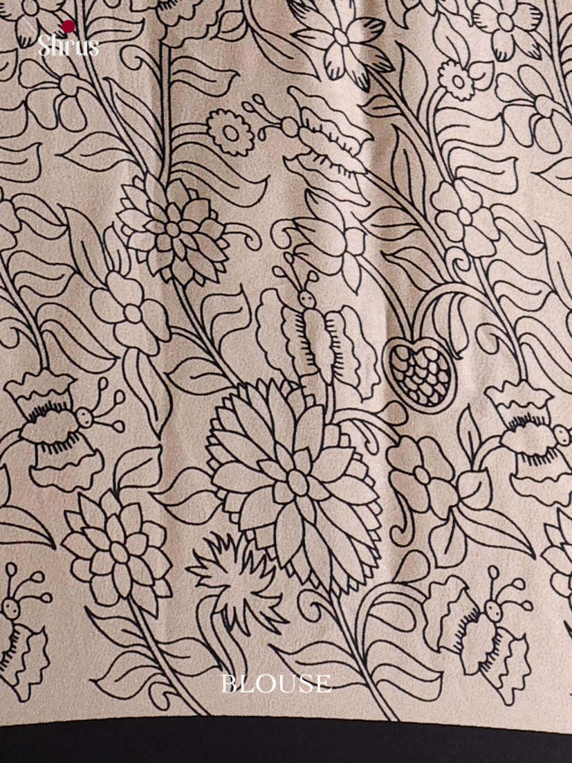 Cream & Black - Semi Modal  Saree