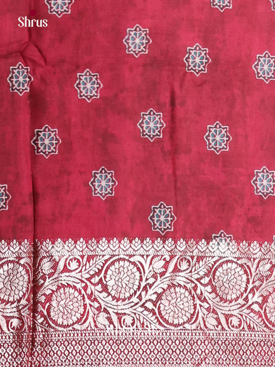 Cream & Green - Semi Modal  Saree