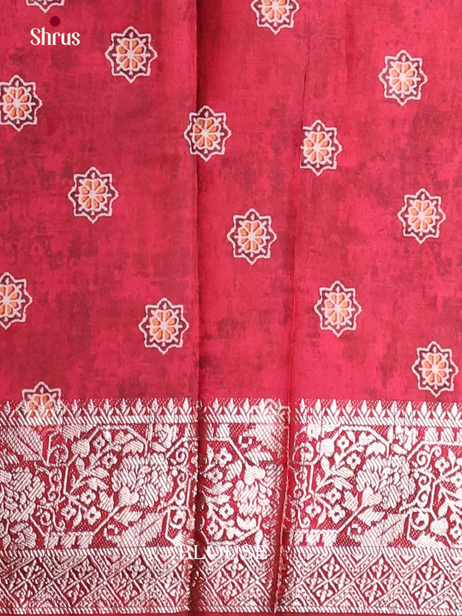 Cream & Orange - Semi Modal  Saree