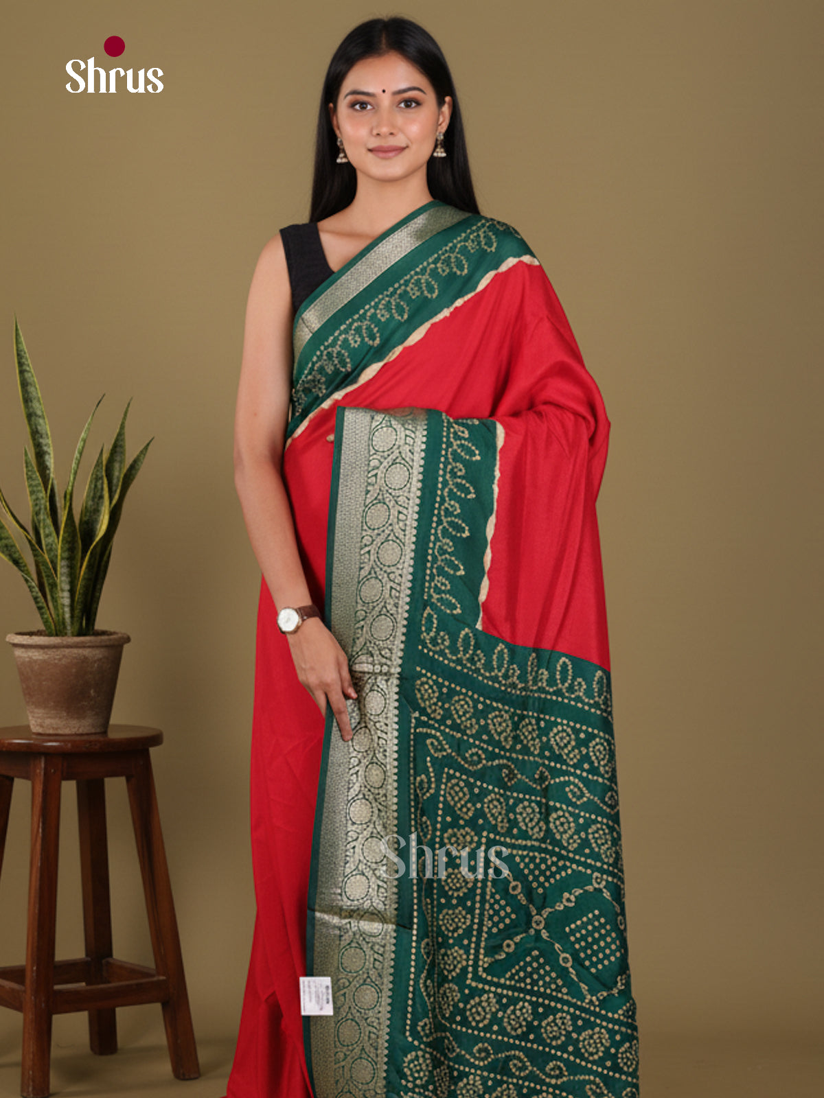Red & Green - Bandhini Saree