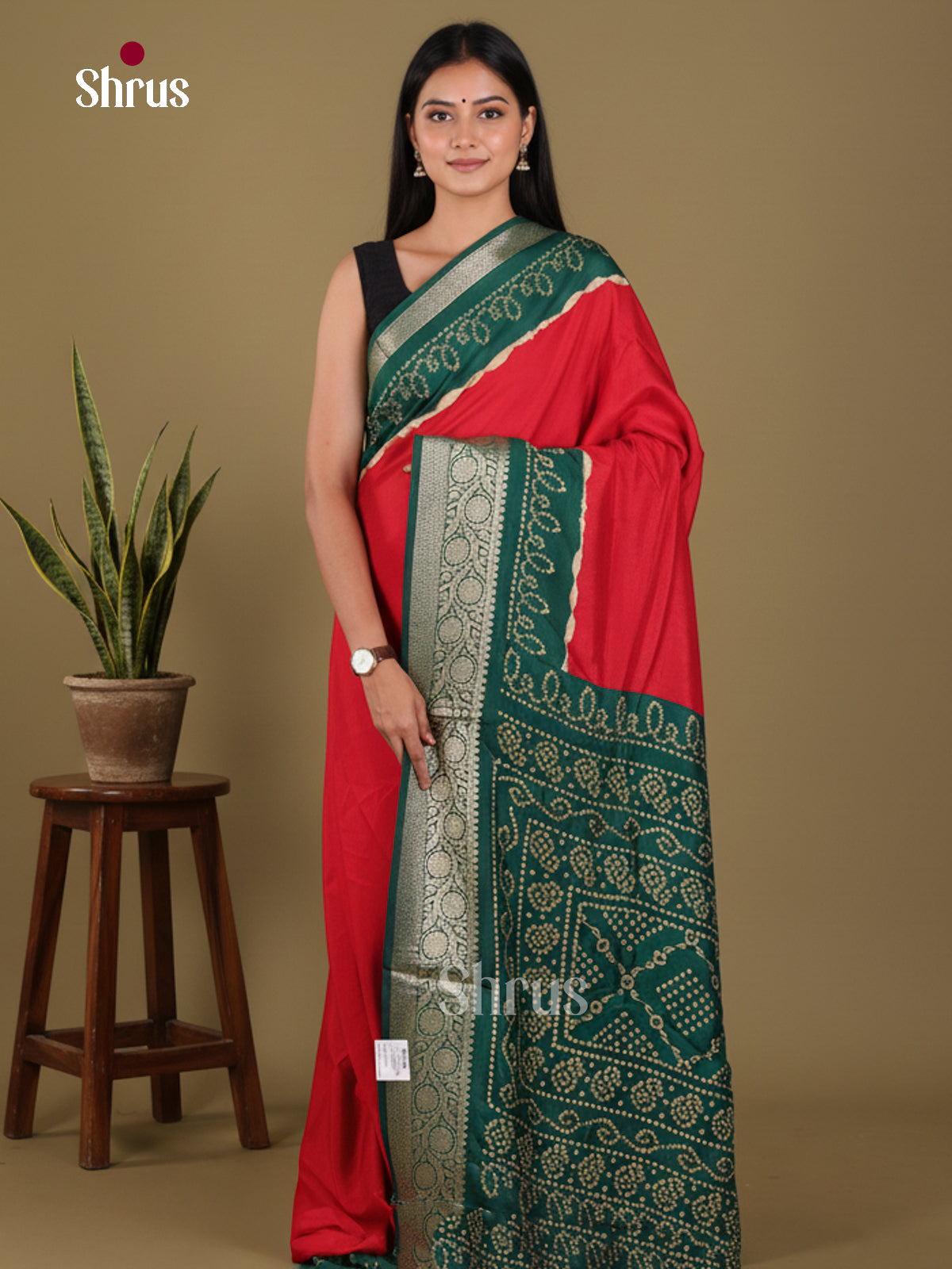 Red & Green - Bandhini Saree