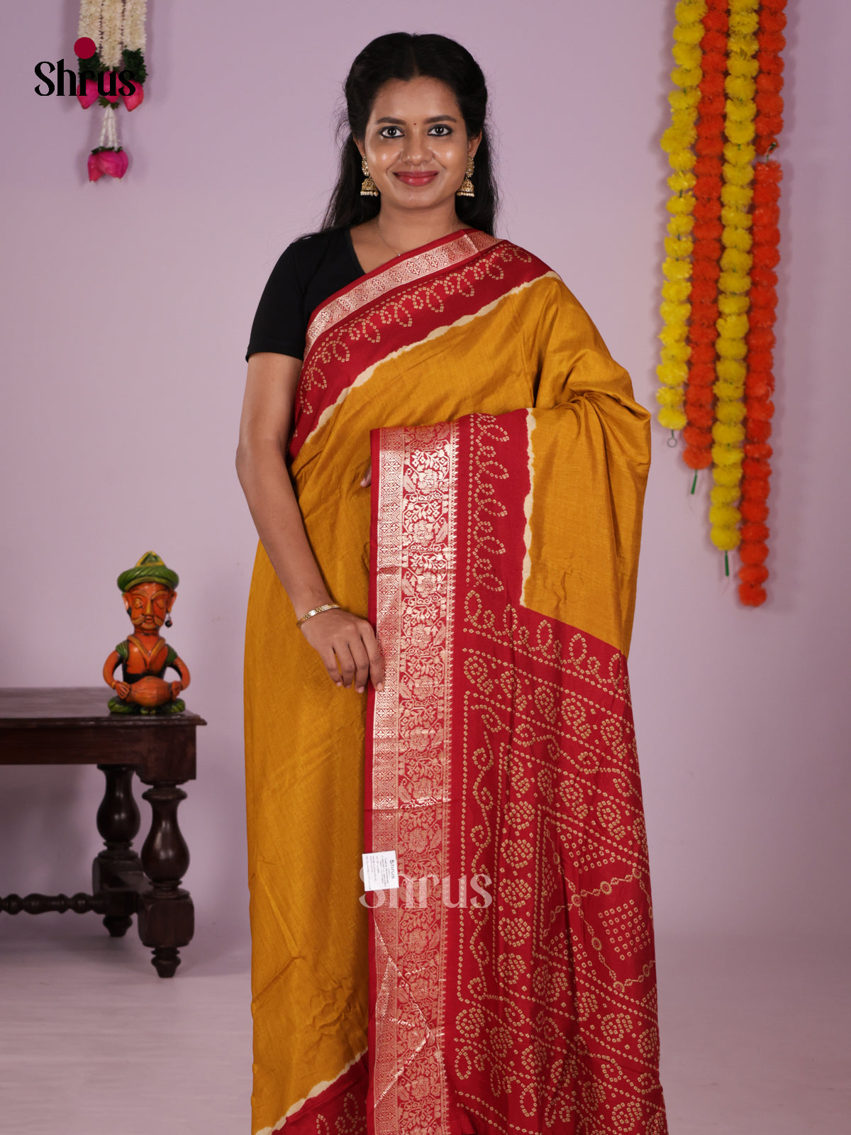 Mustard & Red - Bandhini Saree