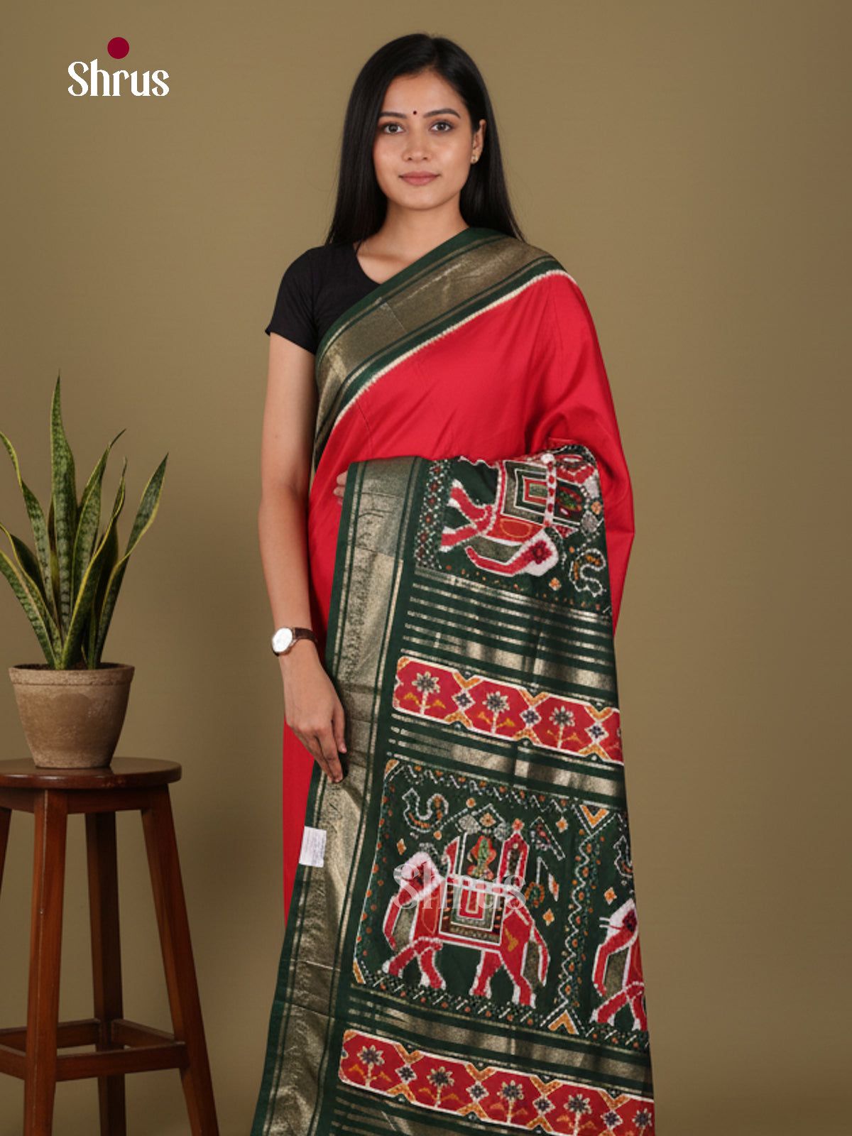 DJS14167 - Semi Ikkat Print Saree - Shop on Shrus.com