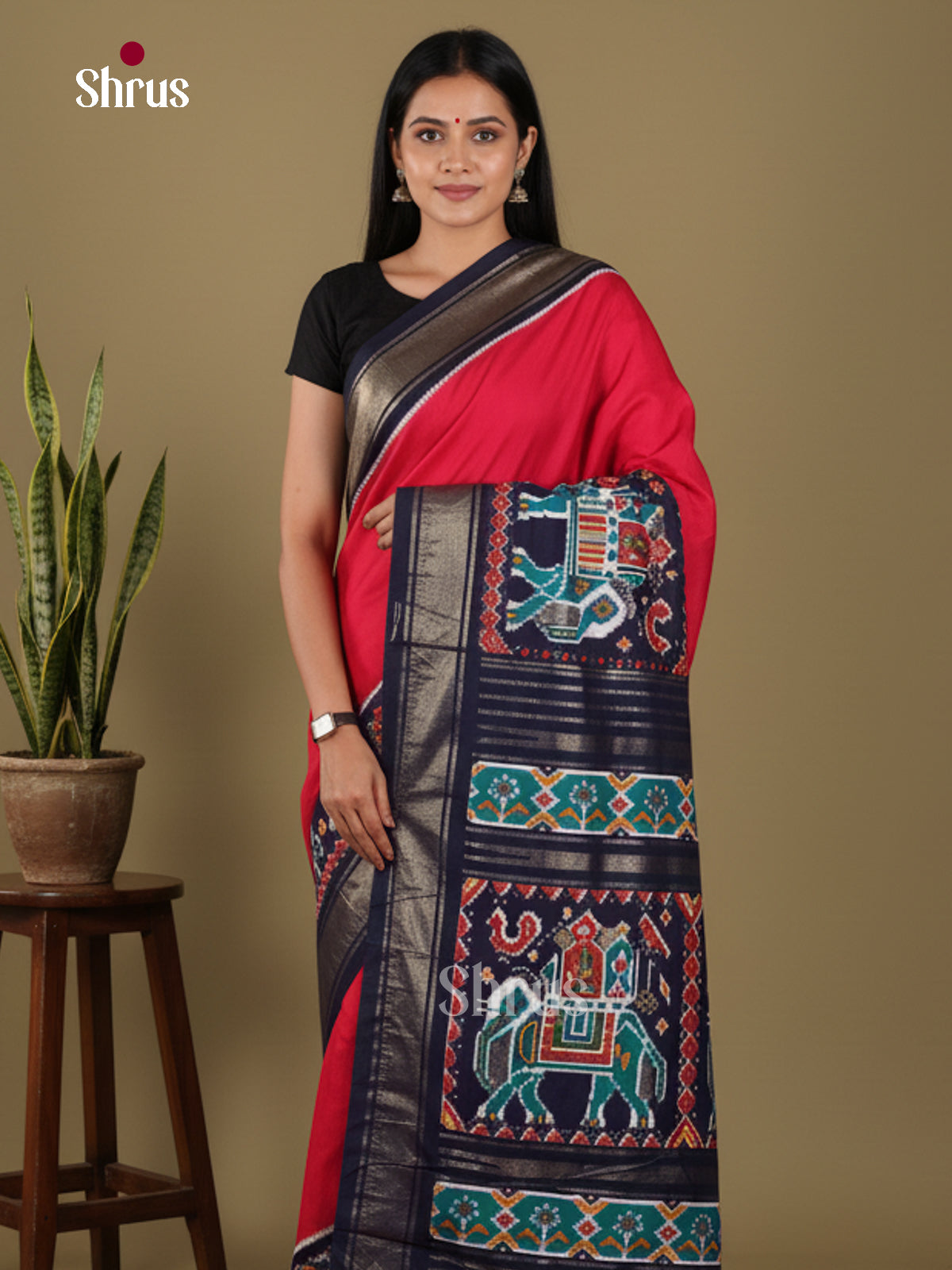 DJS14168 - Semi Ikkat Print Saree - Shop on Shrus.com