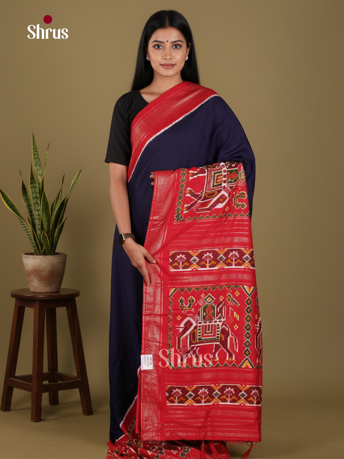 DJS14169 - Semi Ikkat Print Saree - Shop on Shrus.com