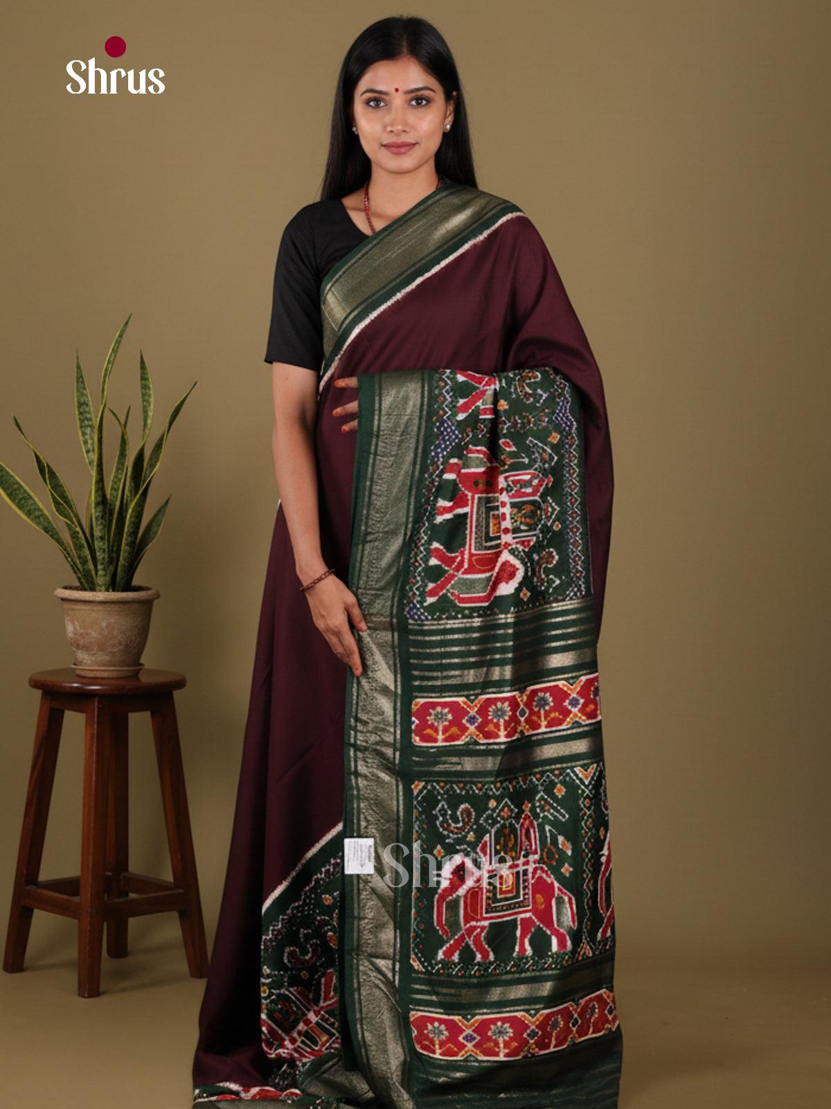DJS14170 - Semi Ikkat Print Saree - Shop on Shrus.com