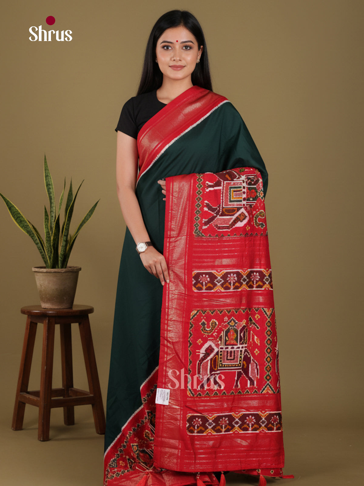 DJS14171 - Semi Ikkat Print Saree - Shop on Shrus.com