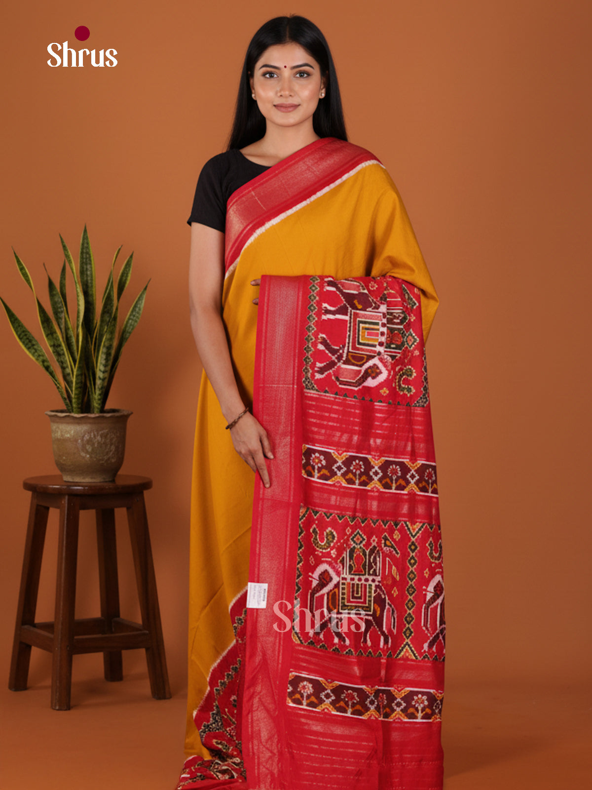 DJS14172 - Semi Ikkat Print Saree - Shop on Shrus.com