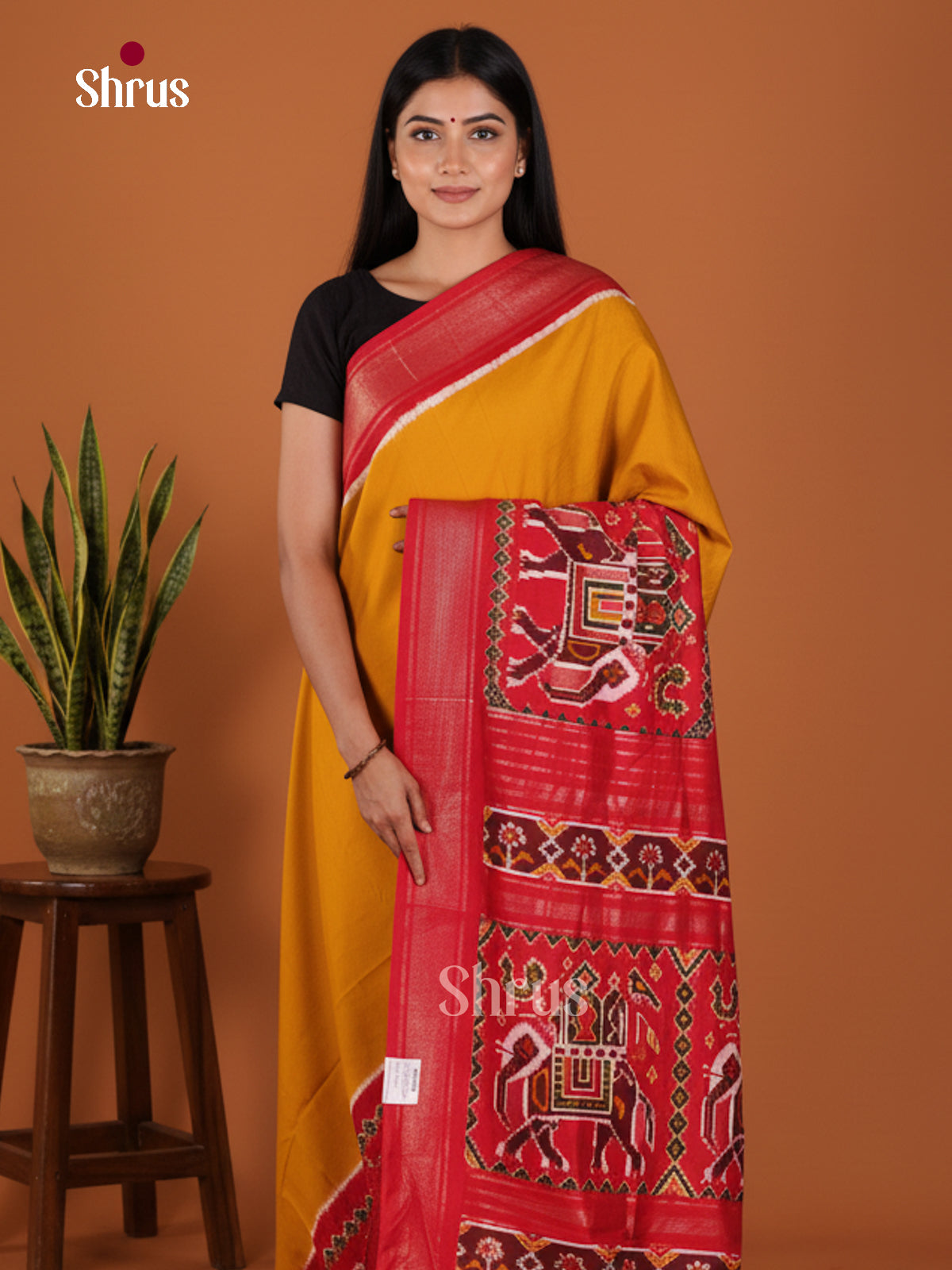 DJS14172 - Semi Ikkat Print Saree - Shop on Shrus.com
