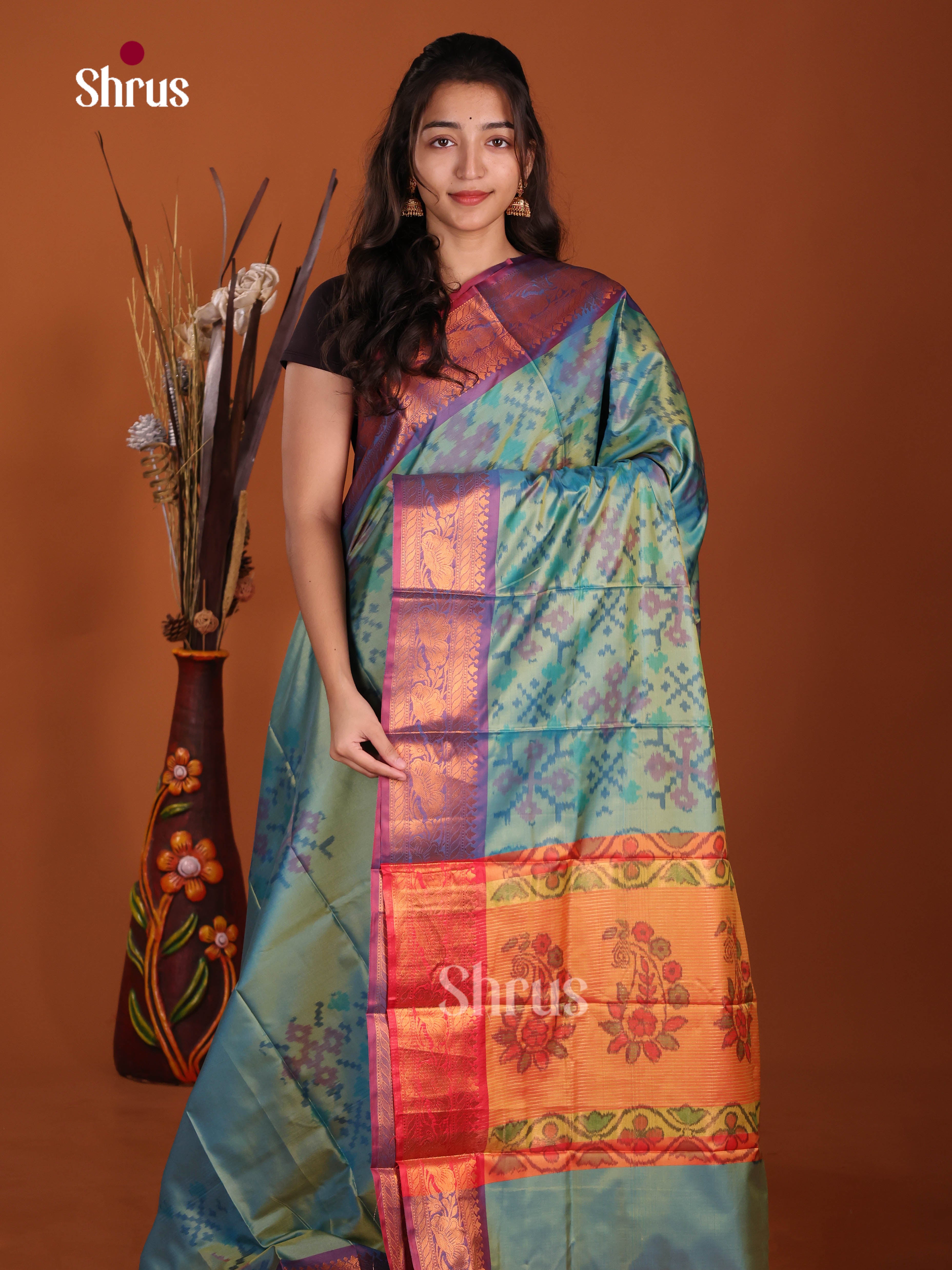 Blue & Orange- Semi Pochampally Saree