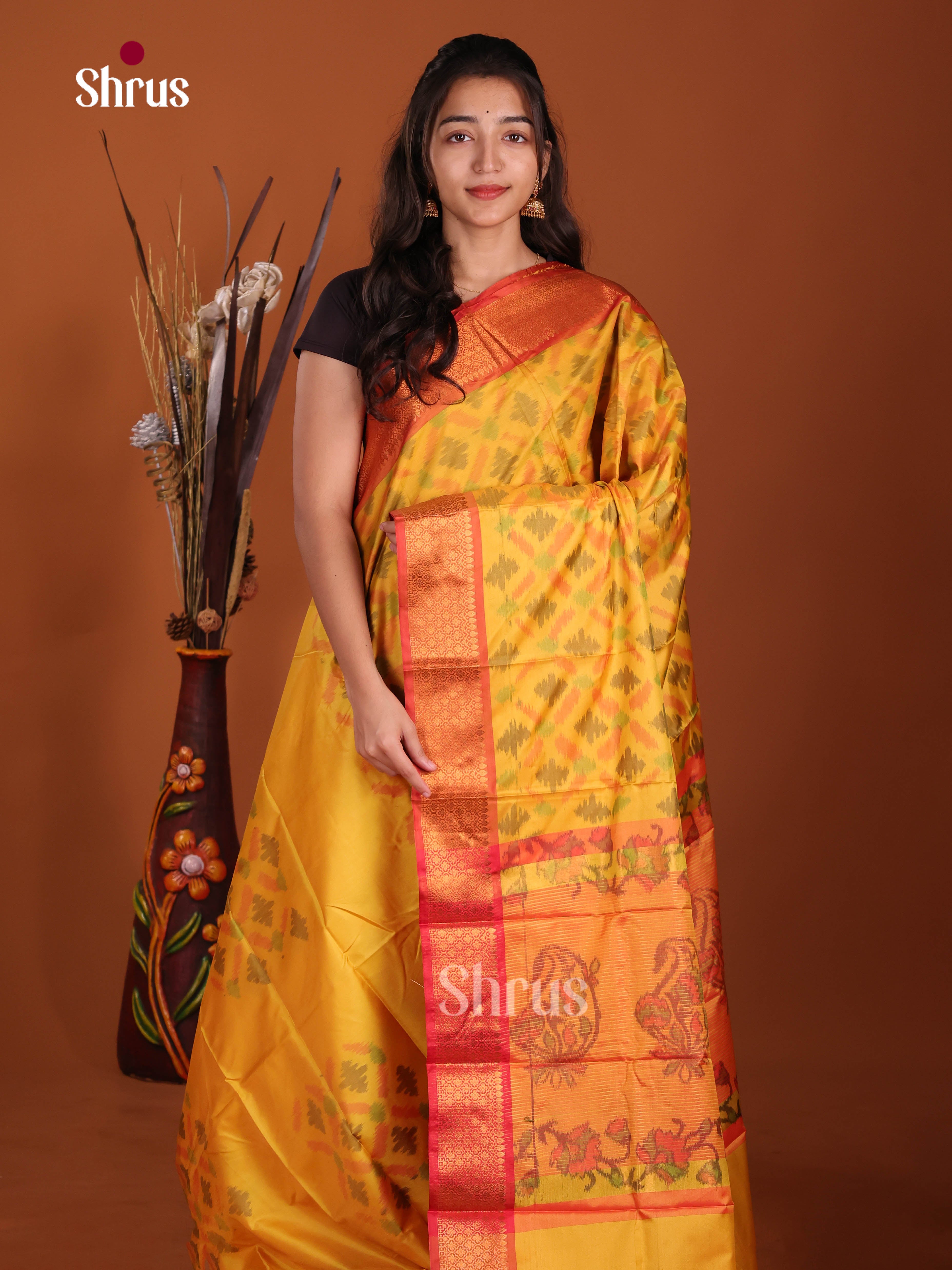 Yellow & Orange - Semi Pochampally Saree