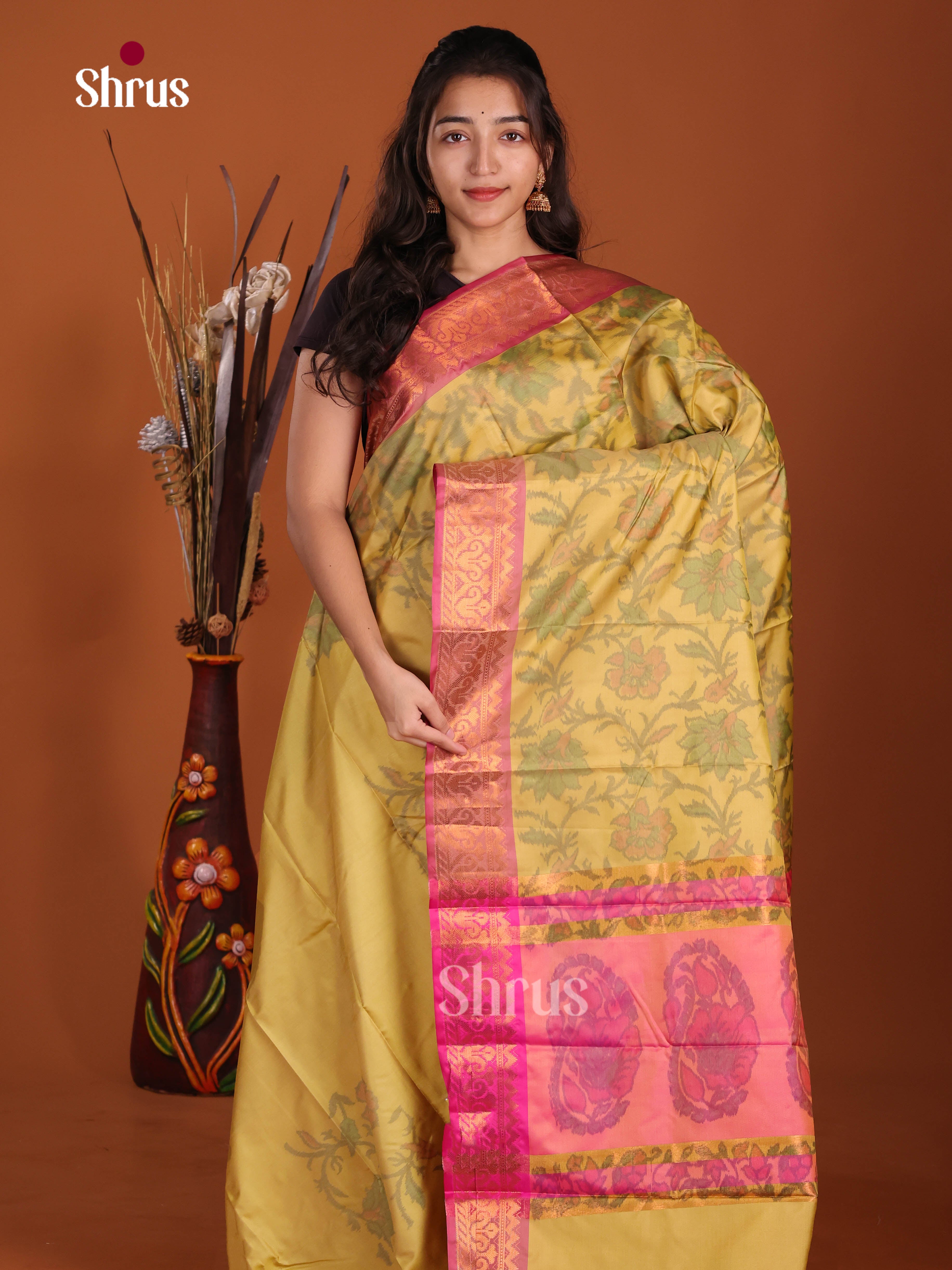Yellow & Pink - Semi Pochampally Saree