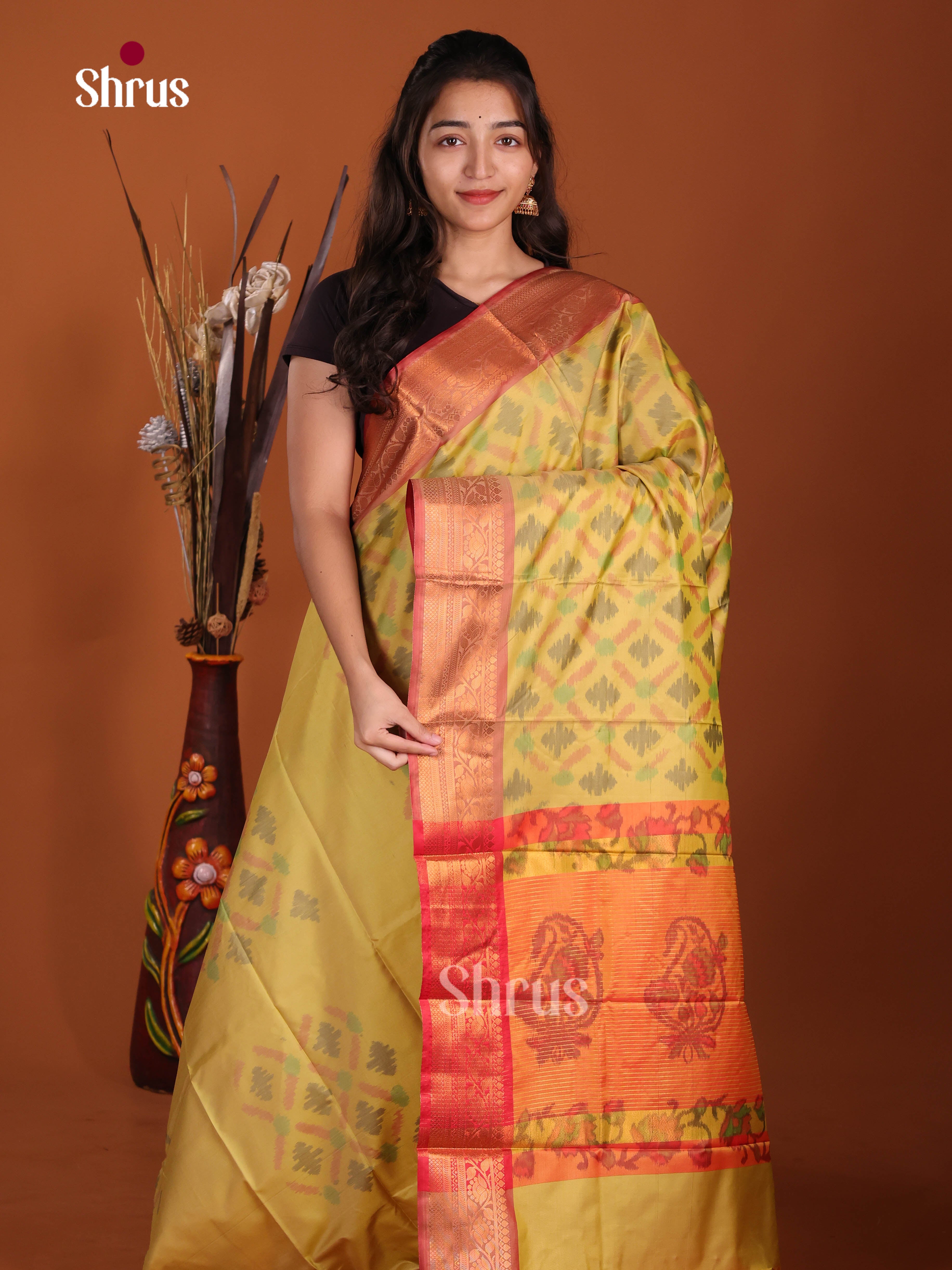Yellow & Orange- Semi Pochampally Saree