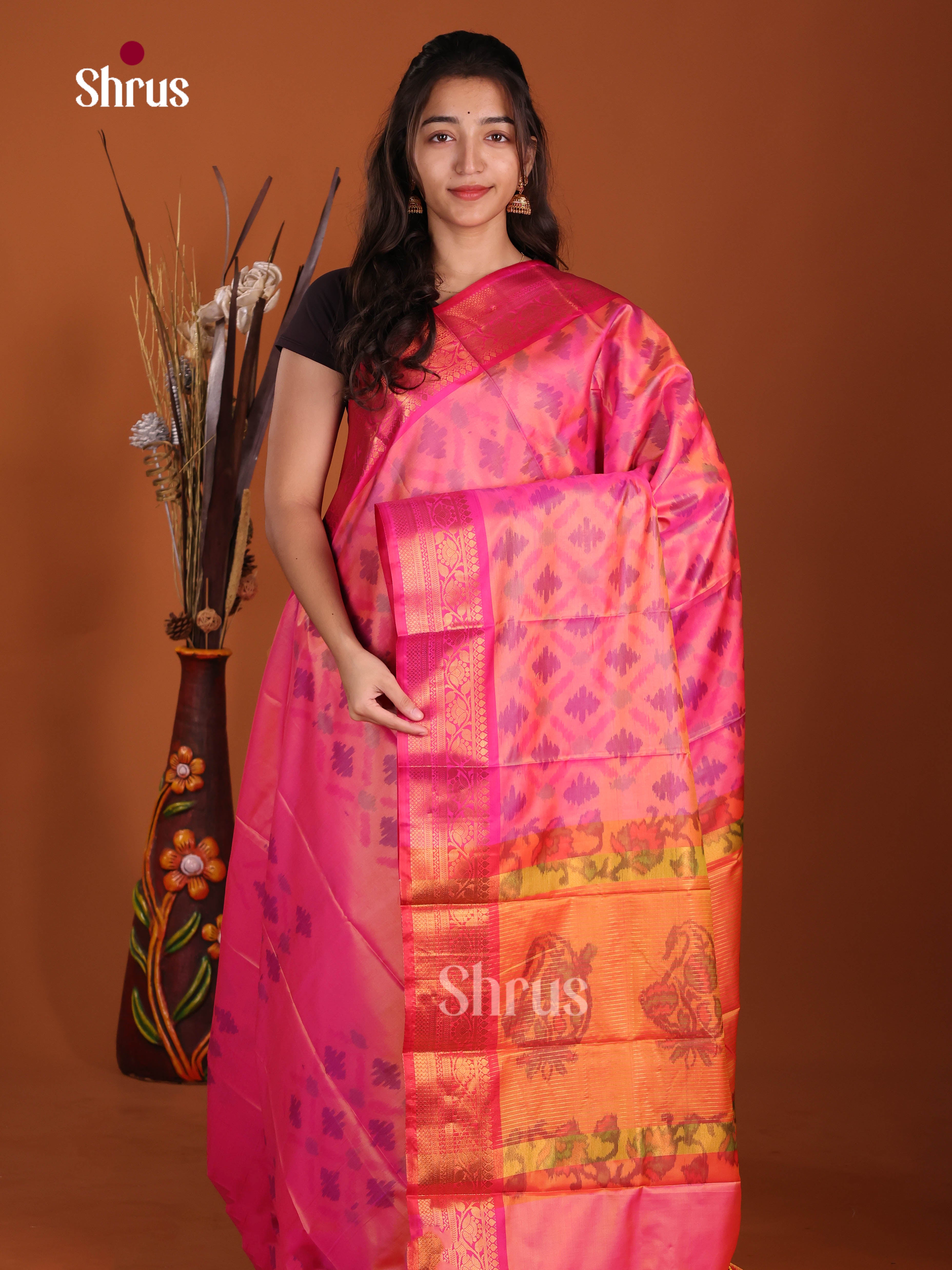 Pink & Orange- Semi Pochampally Saree