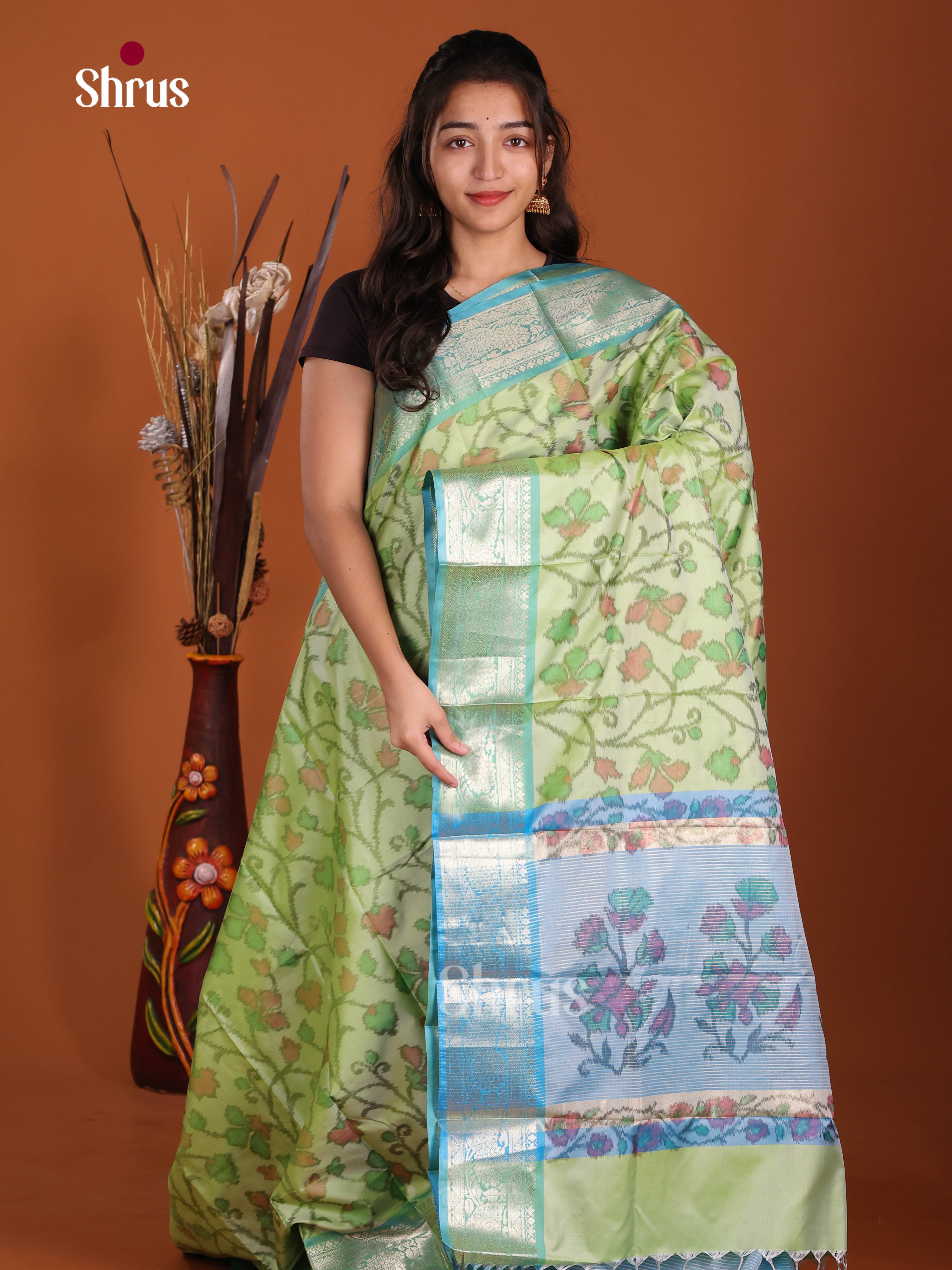 Green & Blue- Semi Pochampally Saree