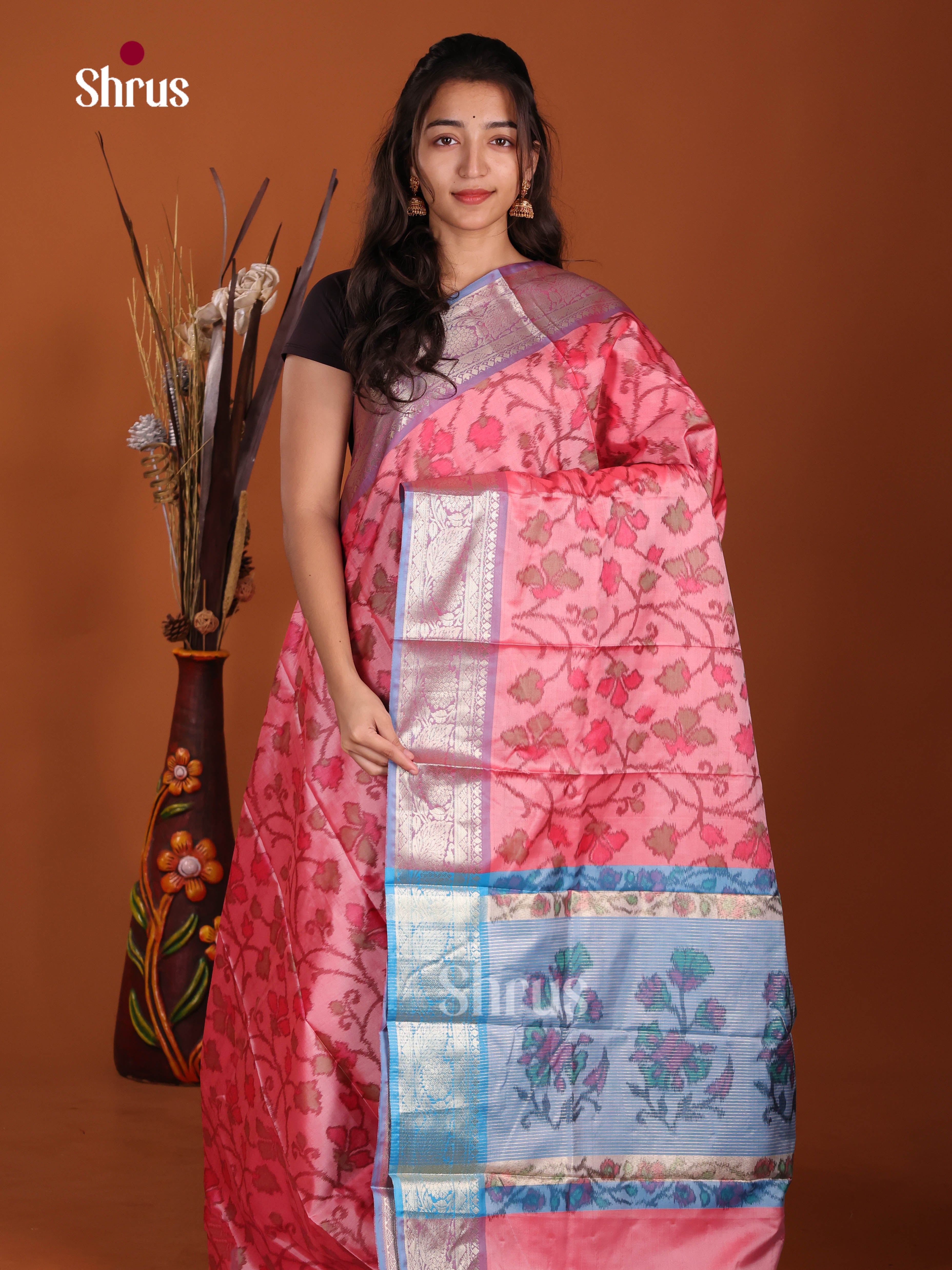 Pink & Blue - Semi Pochampally Saree