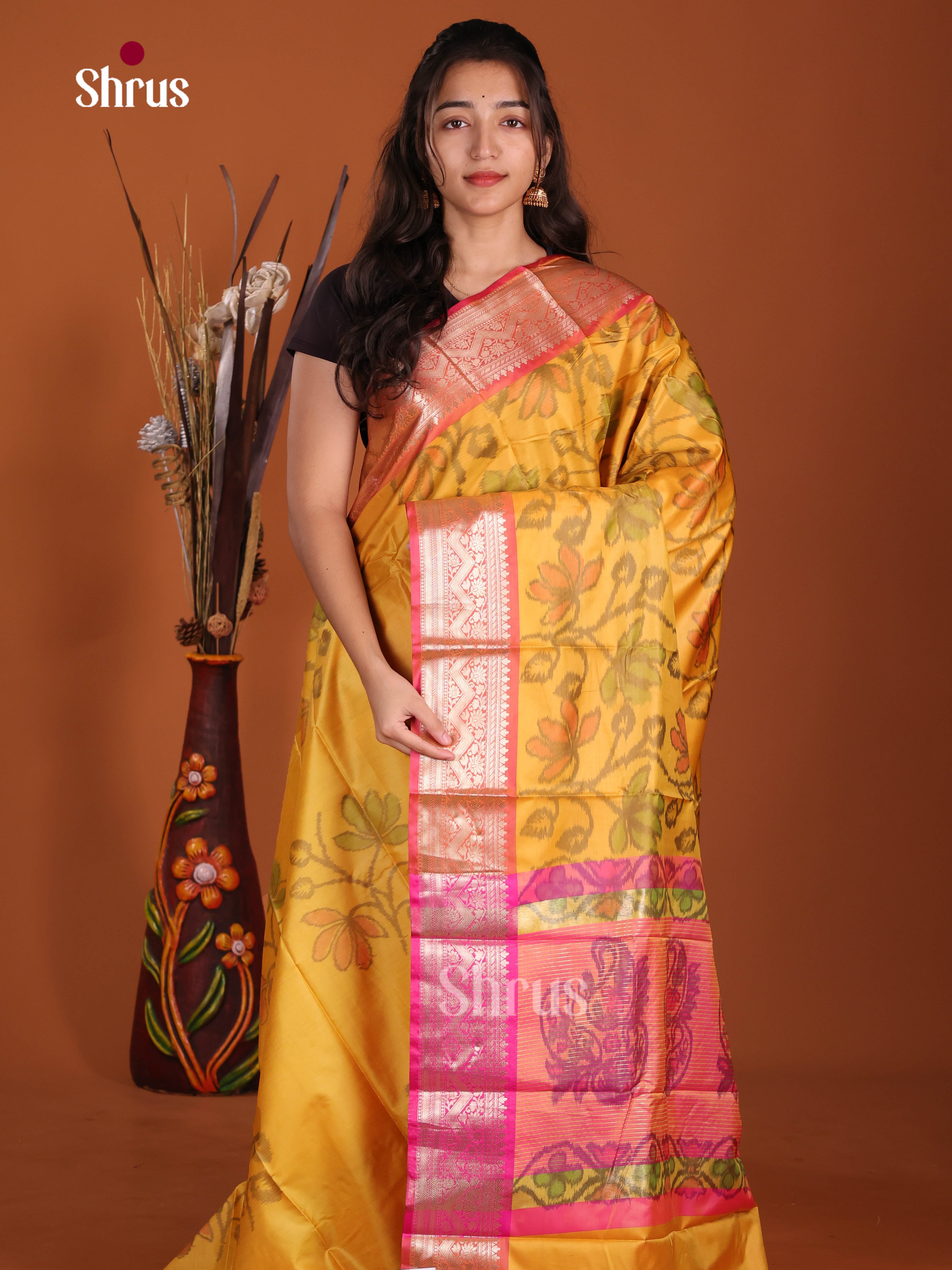 Yellow & Pink - Semi Pochampally Saree