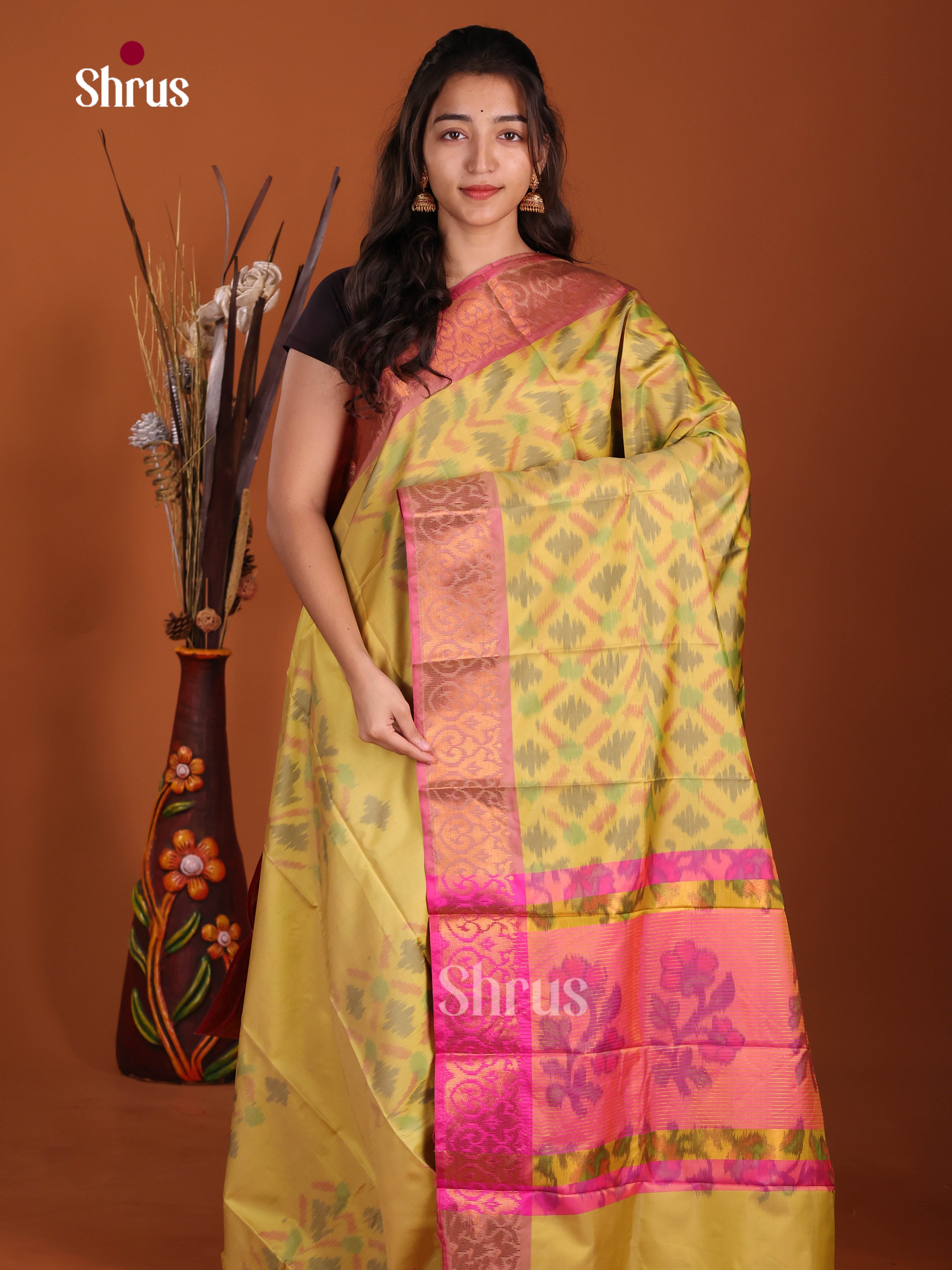 Yellow & Pink - Semi Pochampally Saree