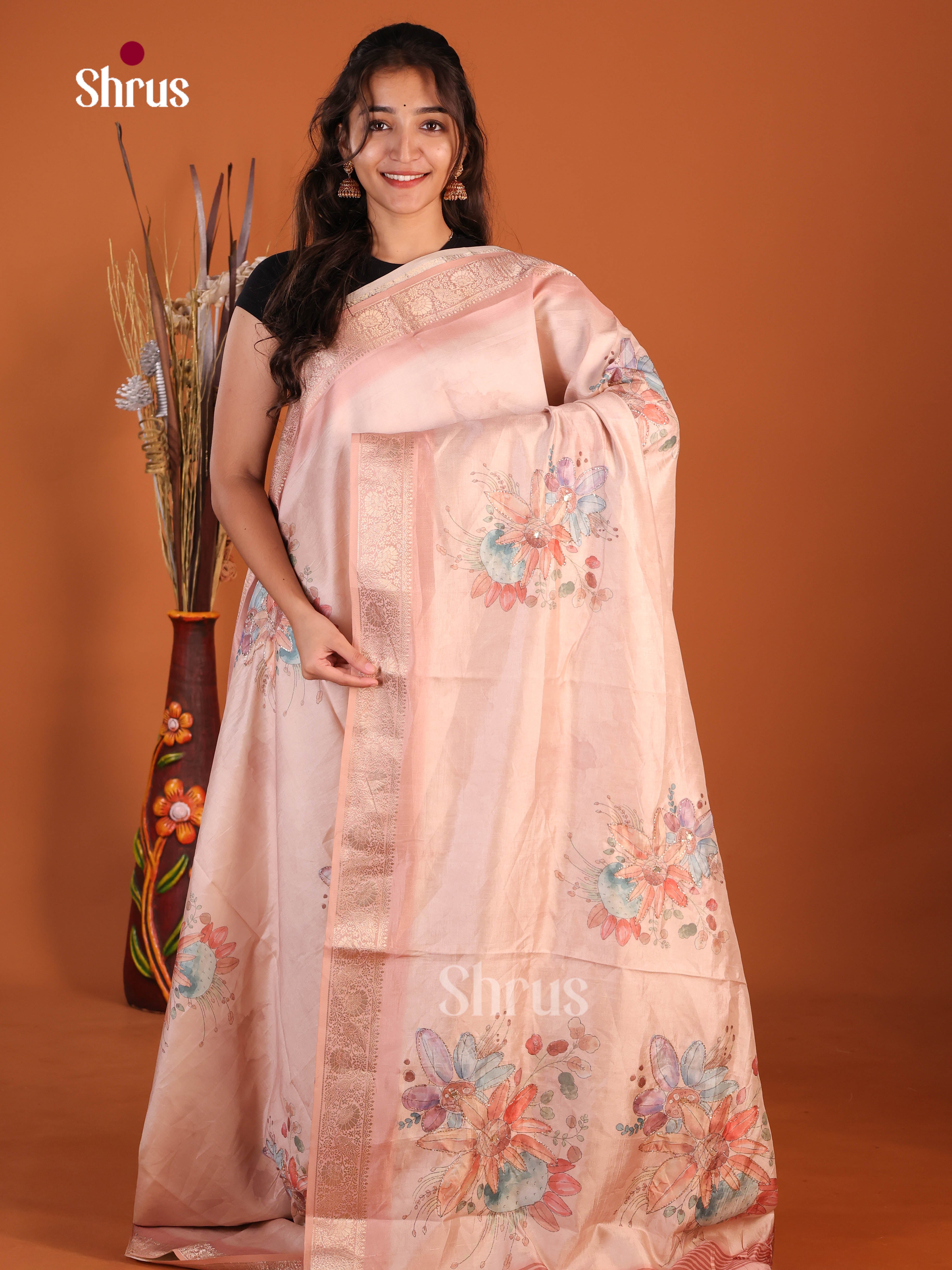 Dusty Pink - Printed Semi Tussar Saree