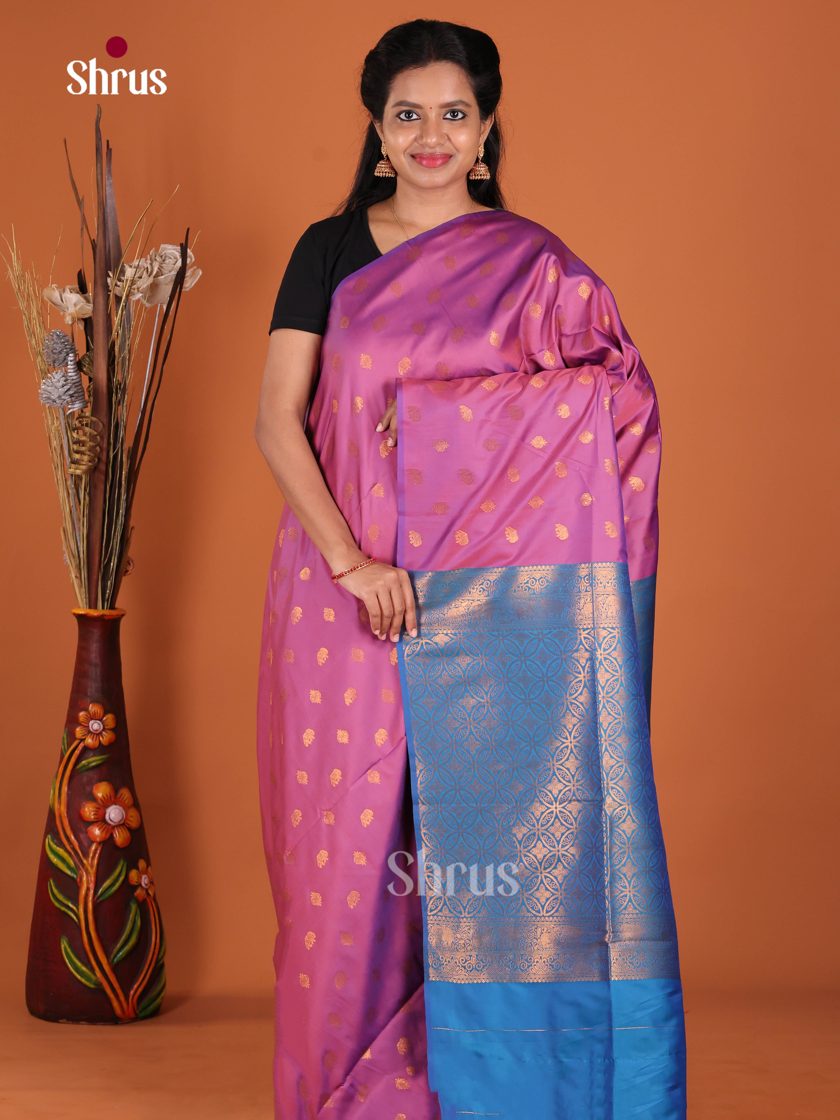 Pink & Blue - Semi Softsilk Saree