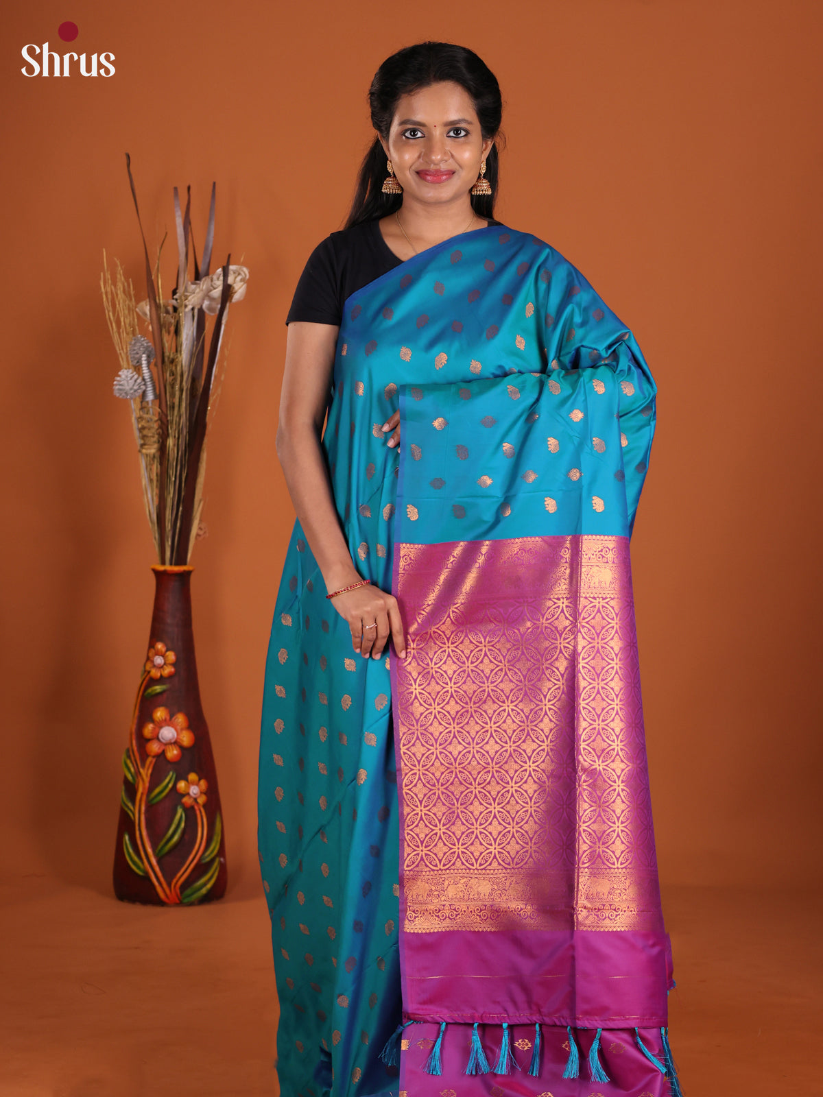 Blue & Purple - Semi Softsilk Saree