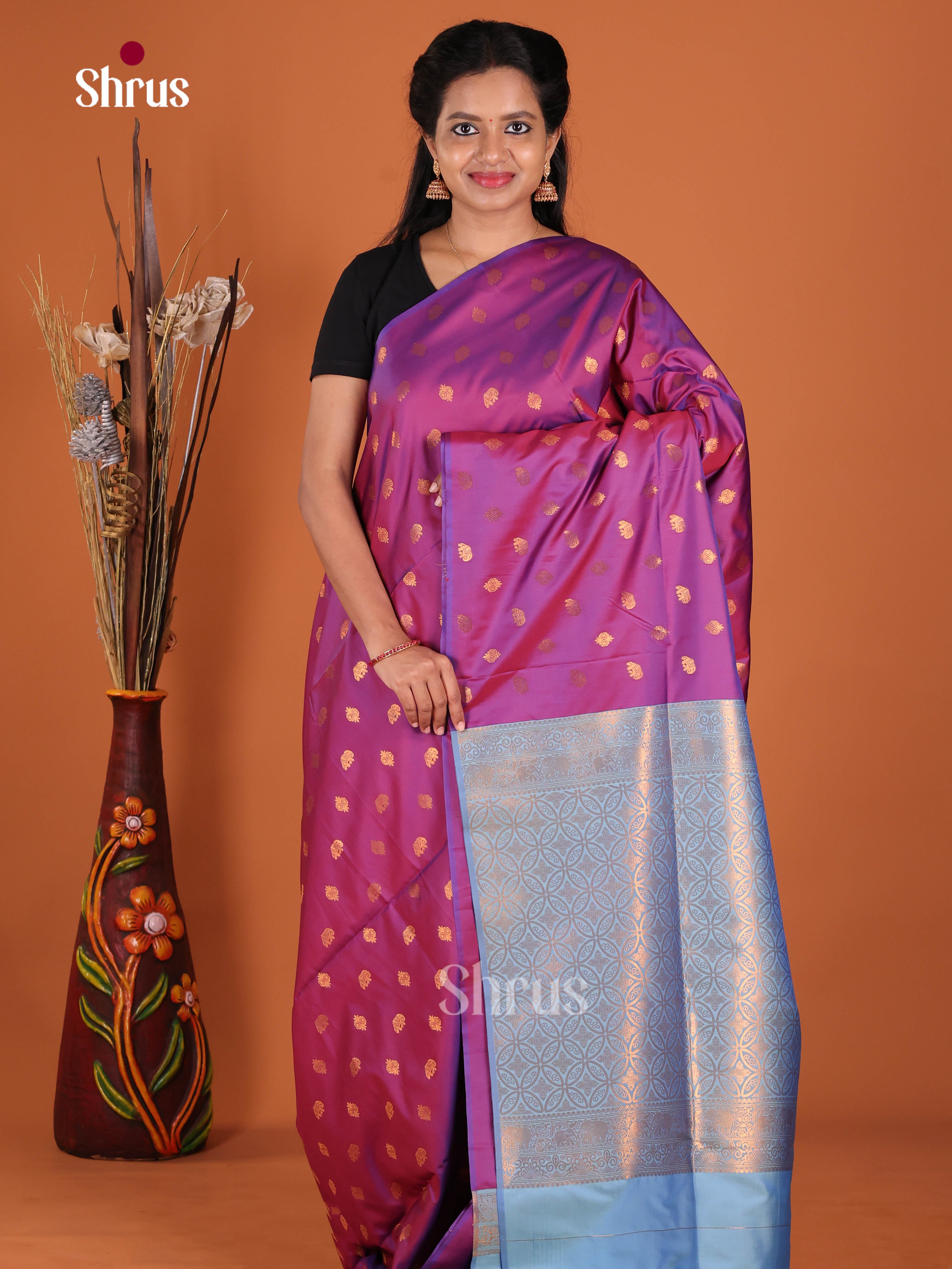 Purple & Blue- Semi Softsilk Saree