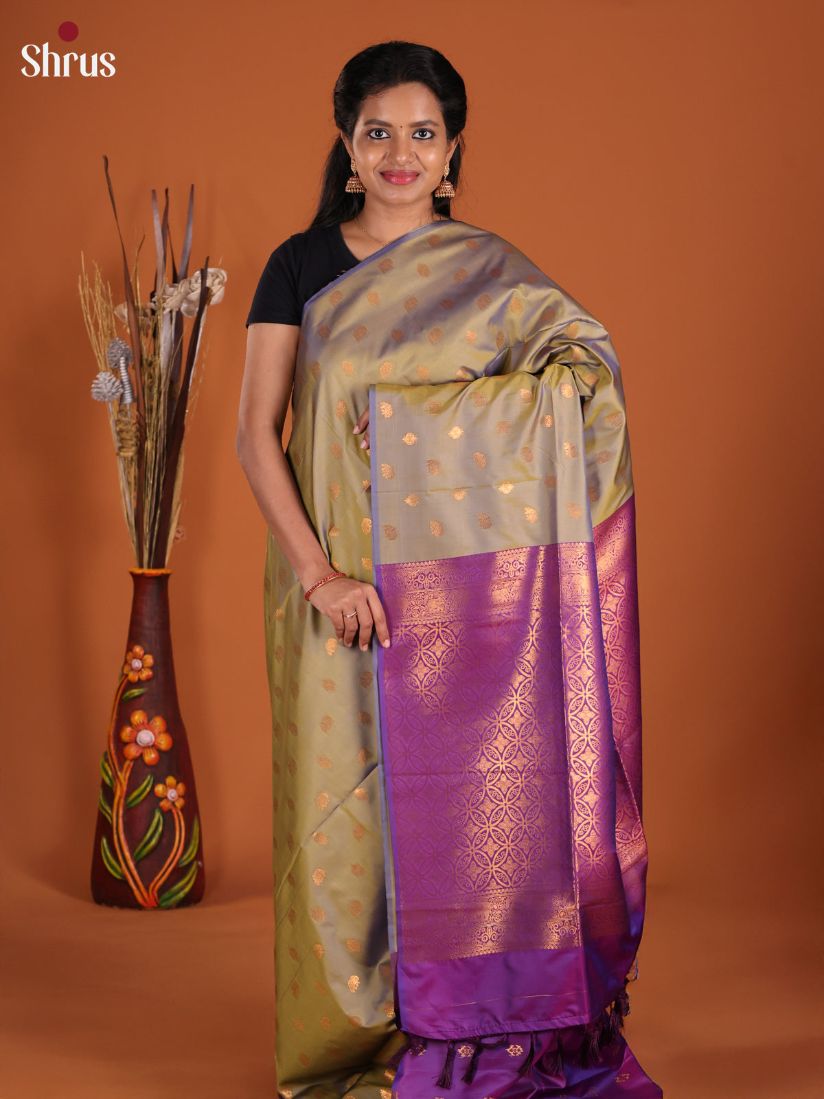 DOuble Shaded Green & Purple- Semi Softsilk Saree
