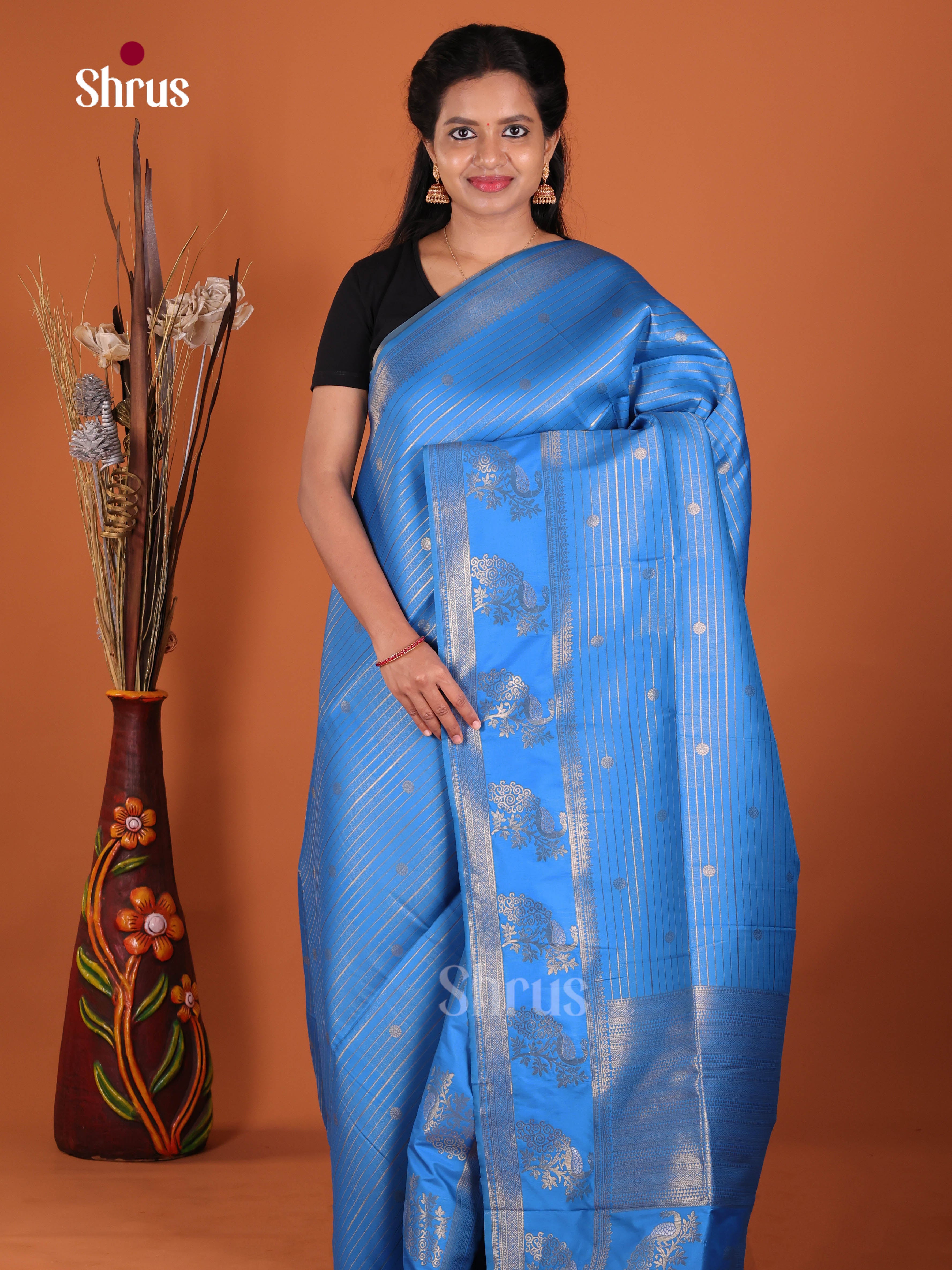 Blue - Semi Softsilk Saree