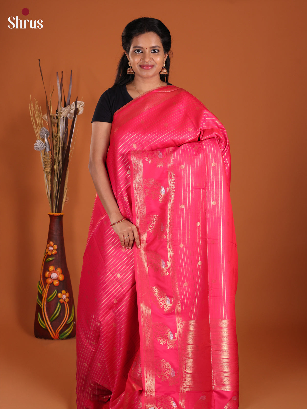 Pink - Semi Softsilk Saree