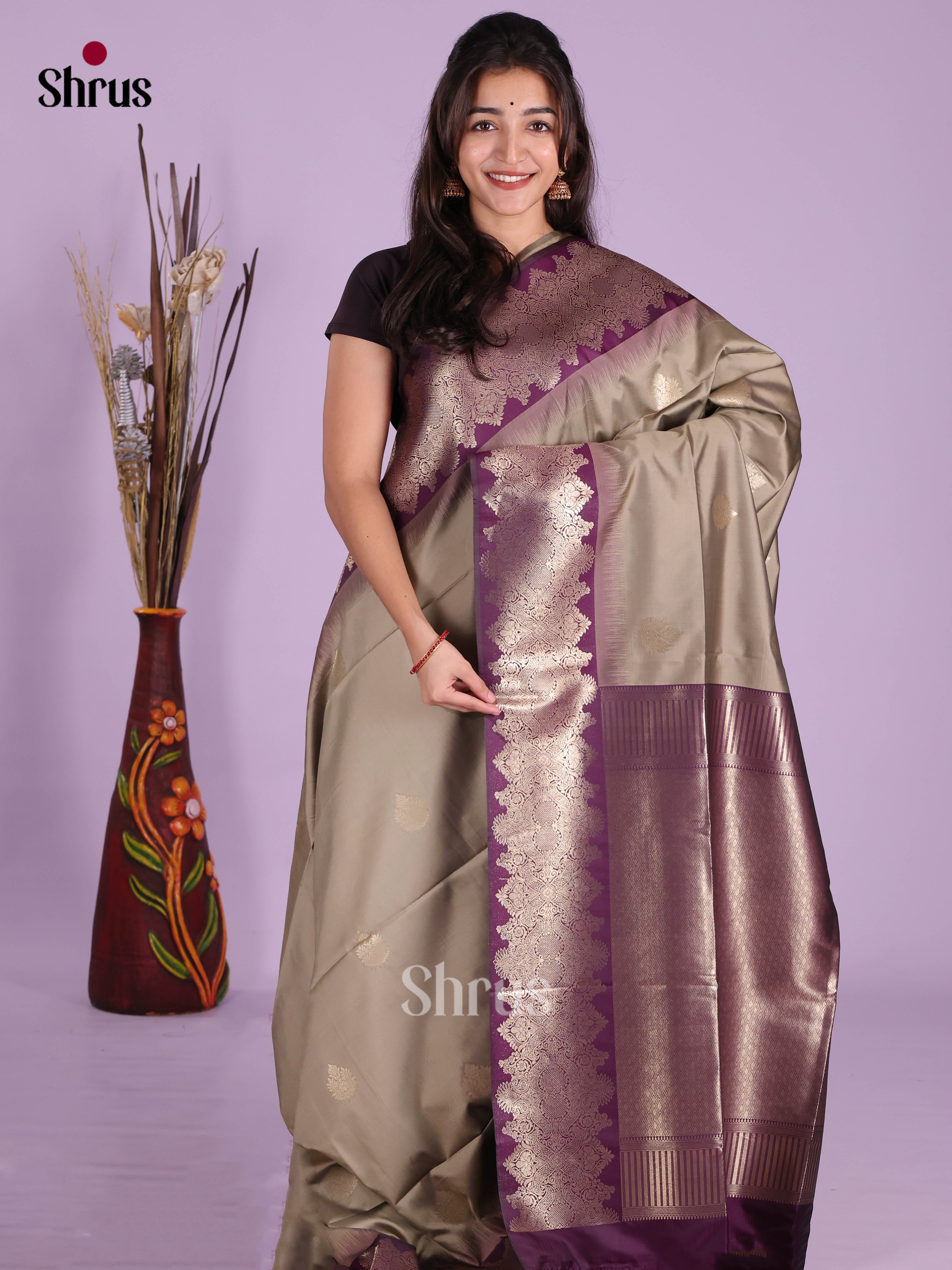 Grey & Purple - Semi Softsilk Saree