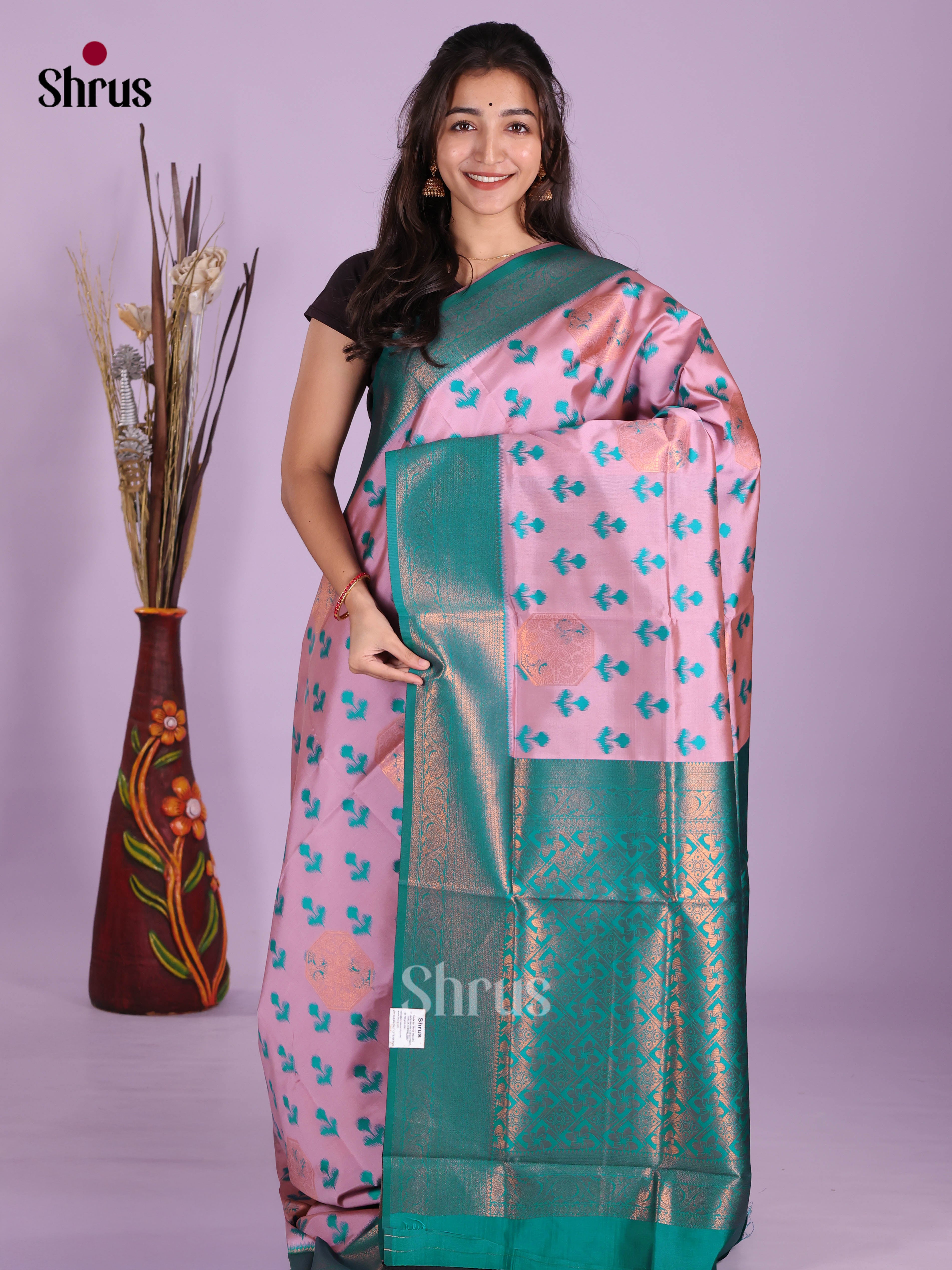 Pink & Green  - Semi Softsilk Saree