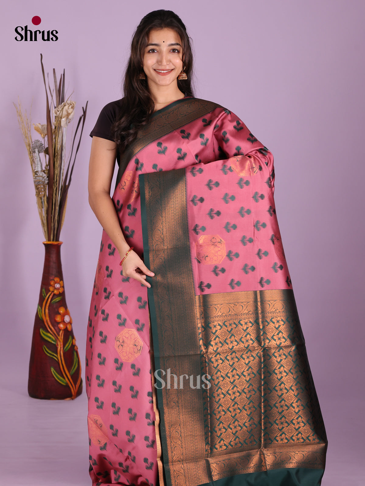 Pink & Green - Semi Softsilk Saree