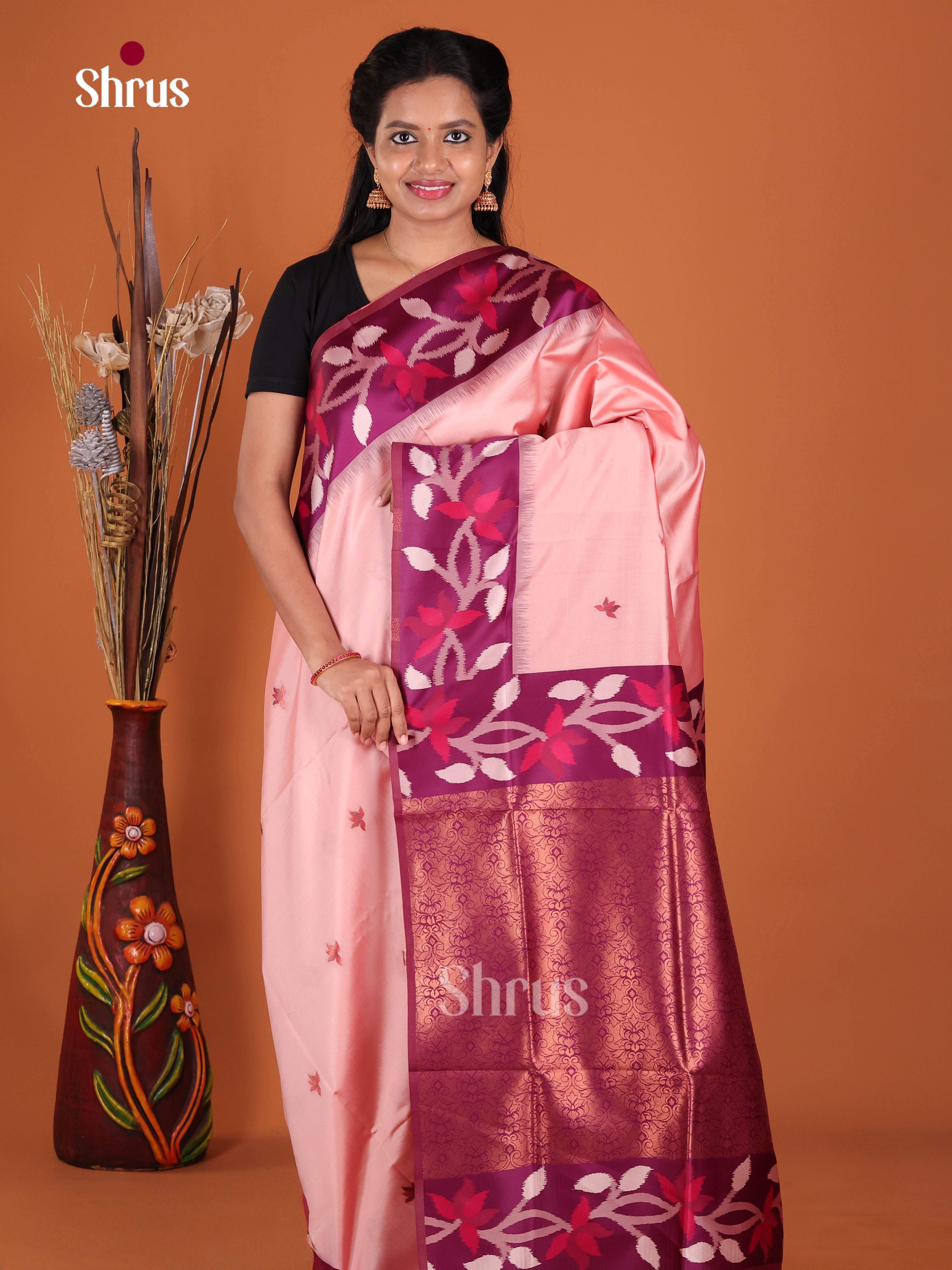 Pink & Purple - Semi Softsilk Saree