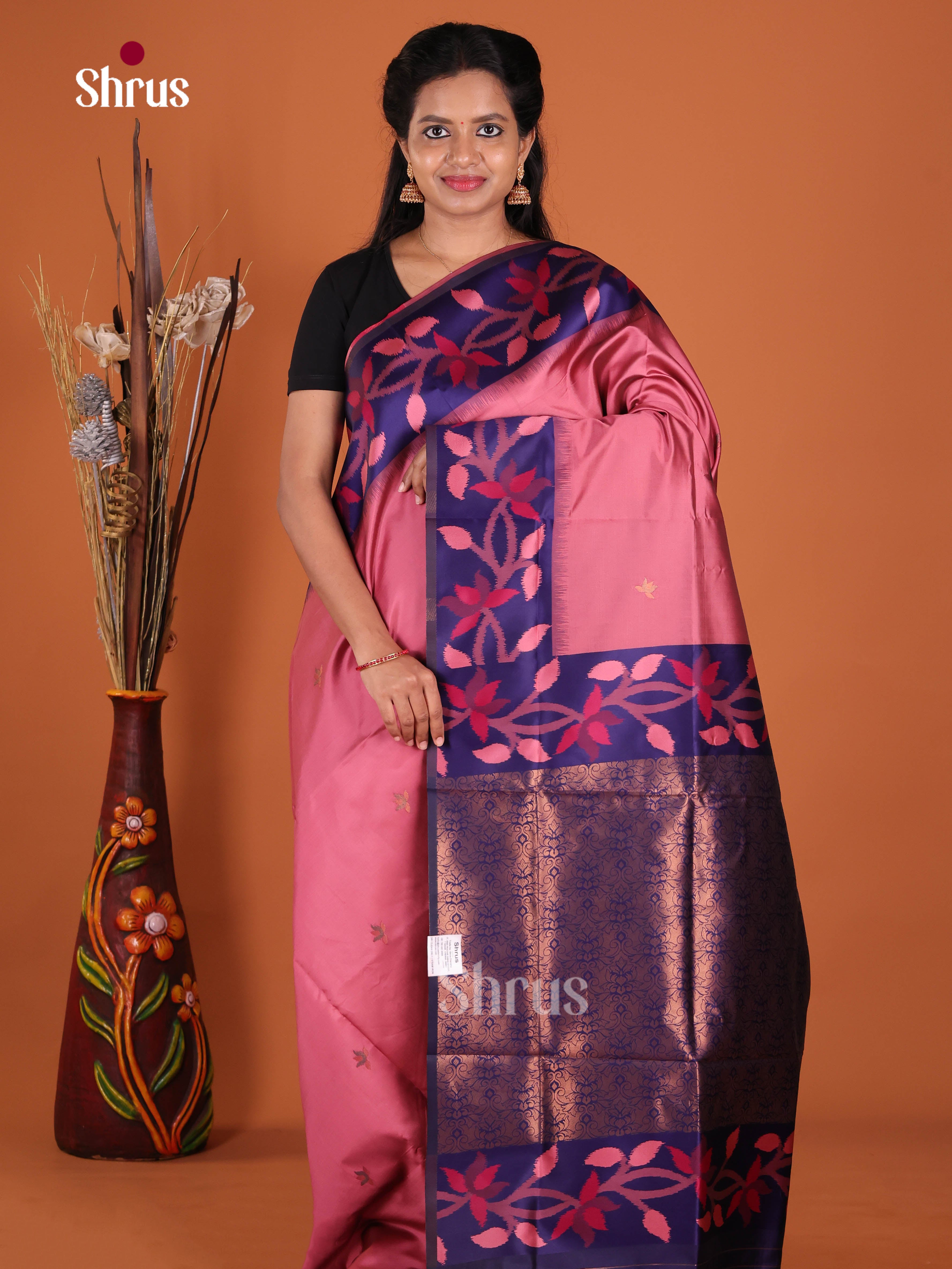 Pink & Blue - Semi Softsilk Saree - Shop on Shrus.com