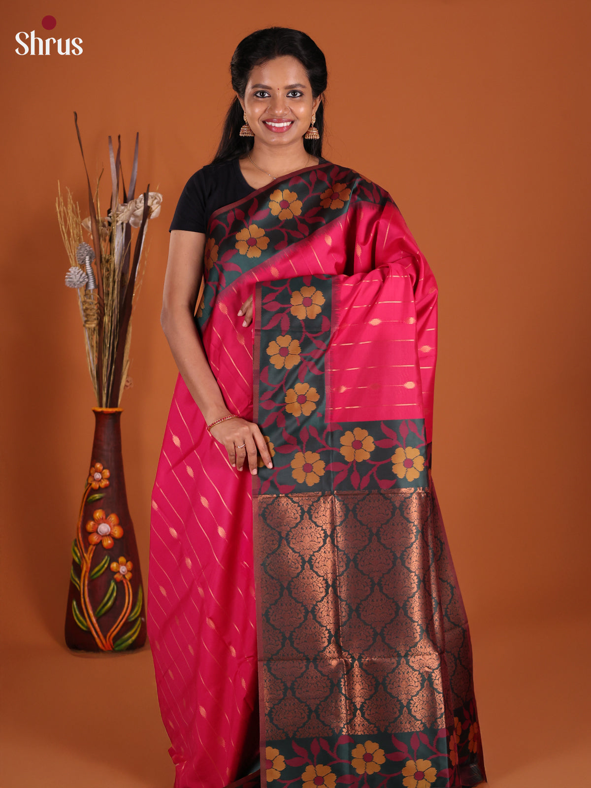 Pink & Green  - Semi Softsilk Saree