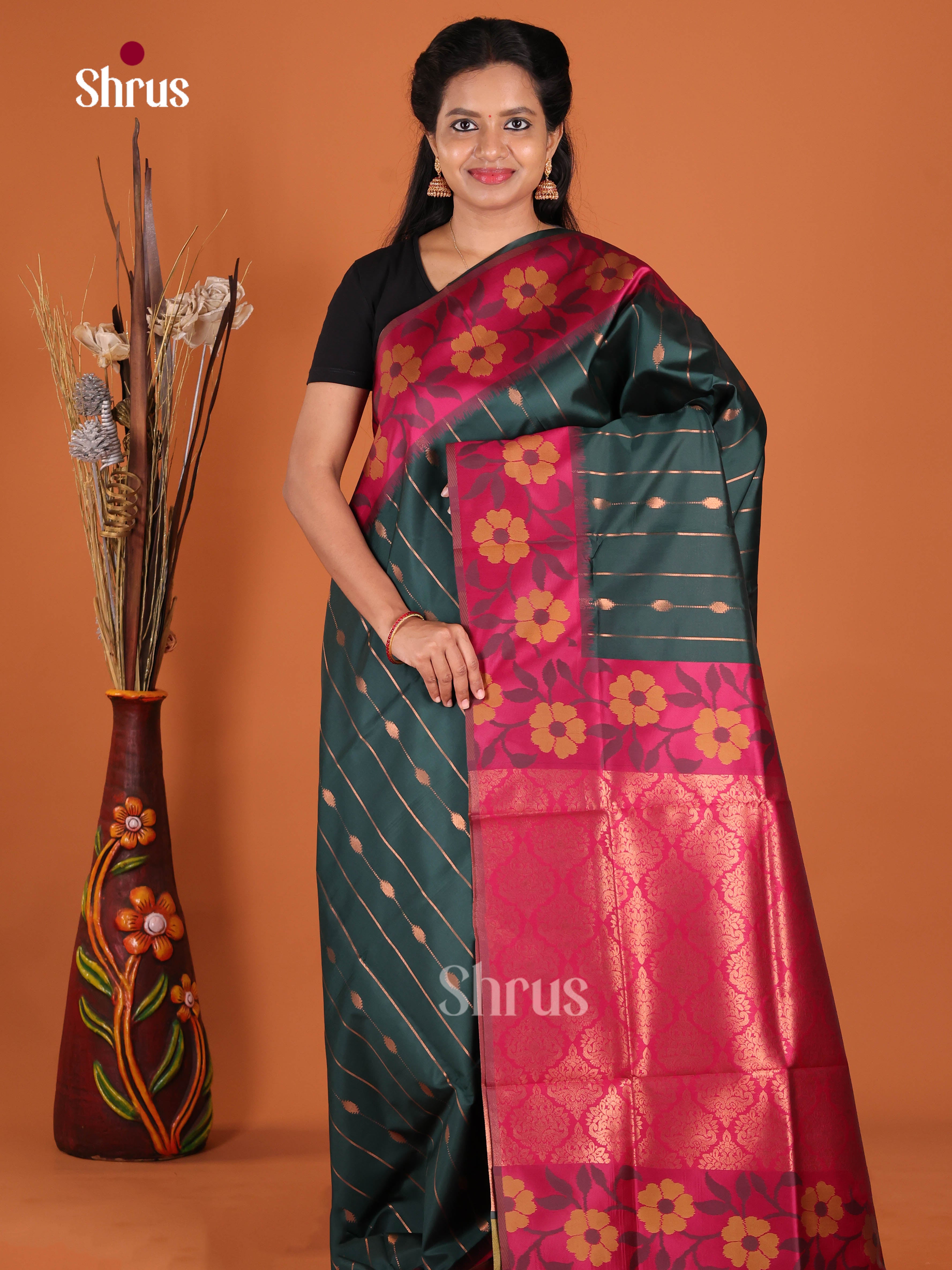 Dark Green & Maroon - Semi Softsilk Saree