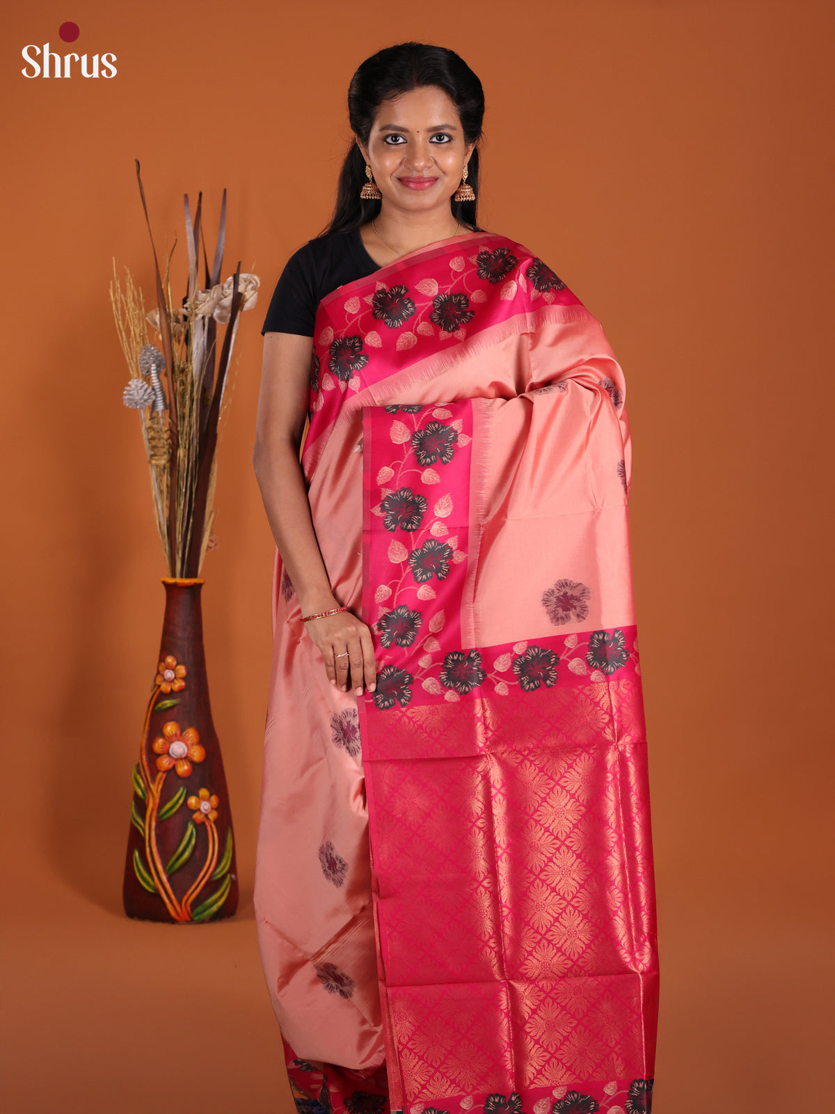 Peach & Pink - Semi Softsilk Saree