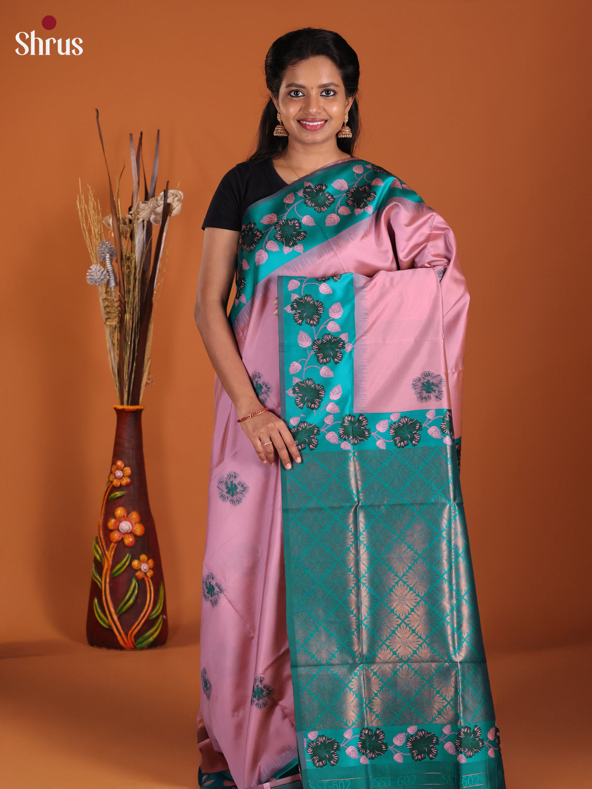 Pink & Blue - Semi Softsilk Saree
