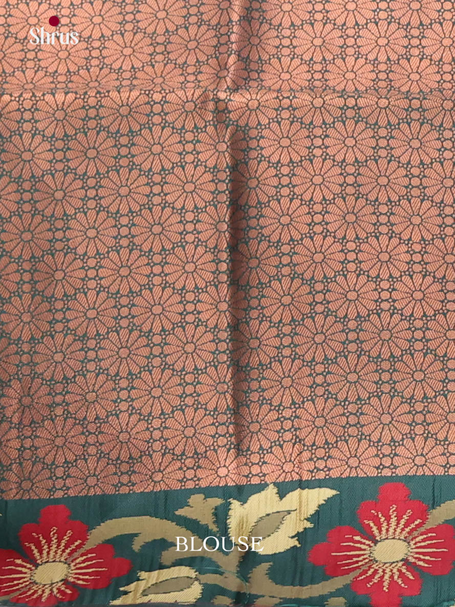 Peach & Green - Semi Softsilk Saree