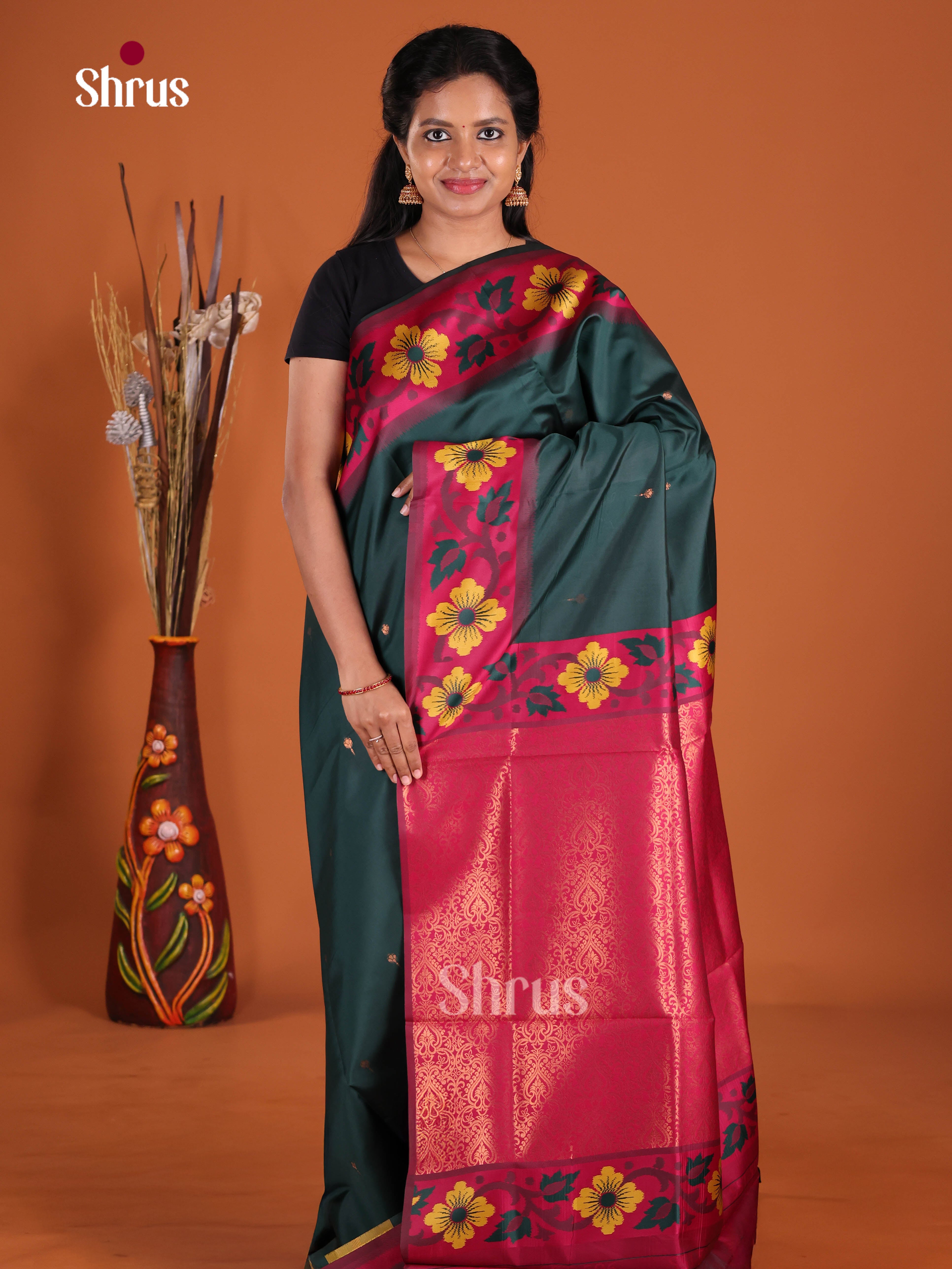 Green & Maroon - Semi Softsilk Saree