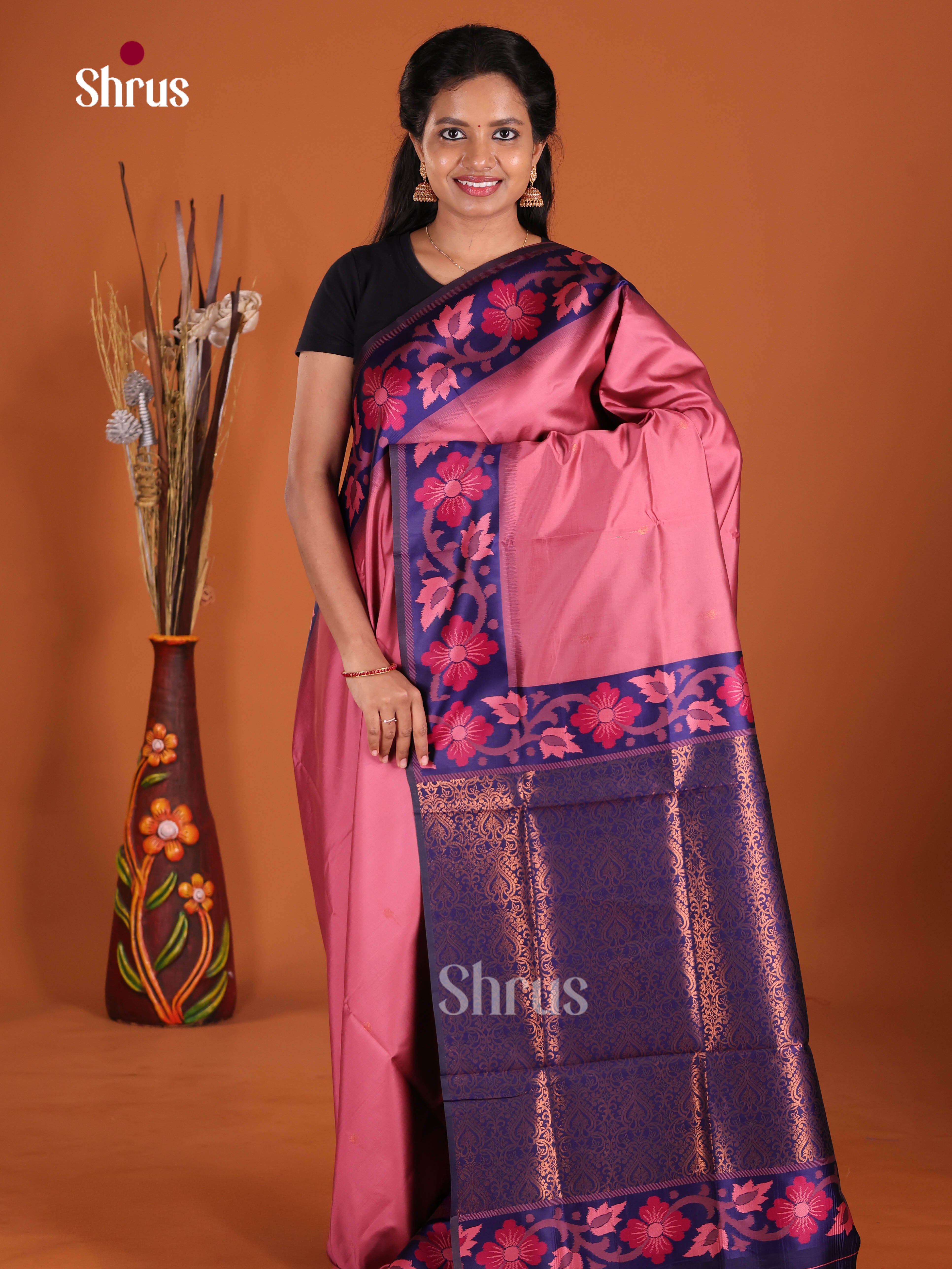 Pink & Blue - Semi Softsilk Saree
