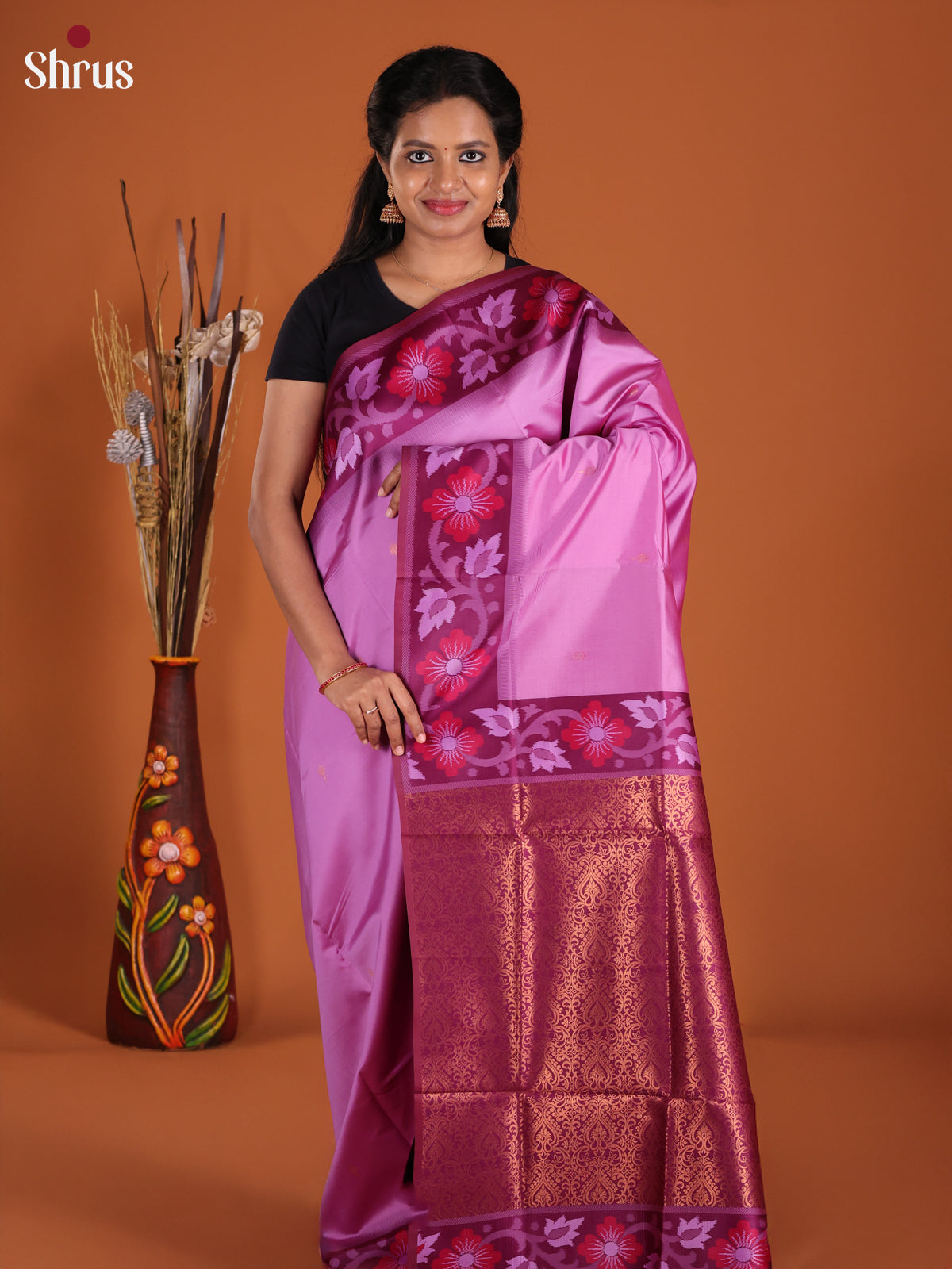 Purple & Maroon - Semi Softsilk Saree
