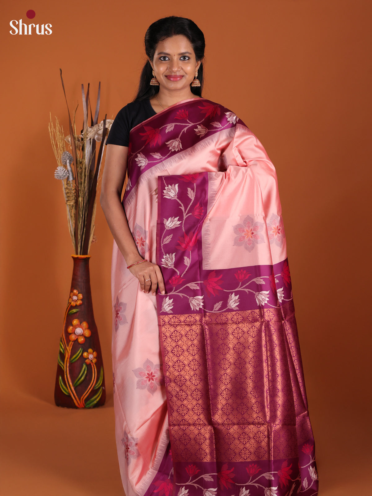 Pink & Purple - Semi Softsilk Saree